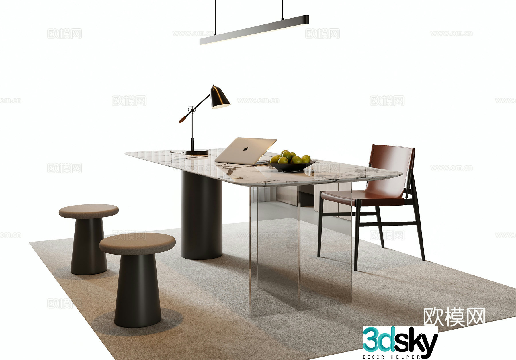 Italian desk and chair combination 3D model