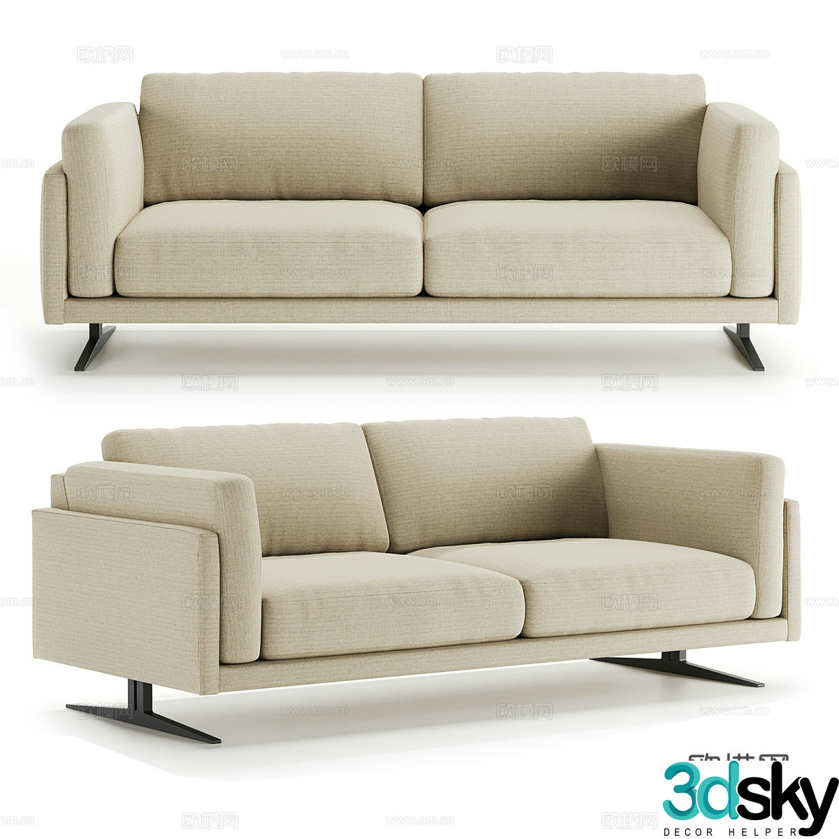 Modern simple double sofa double sofa simple double sofa living room sofa 3d model