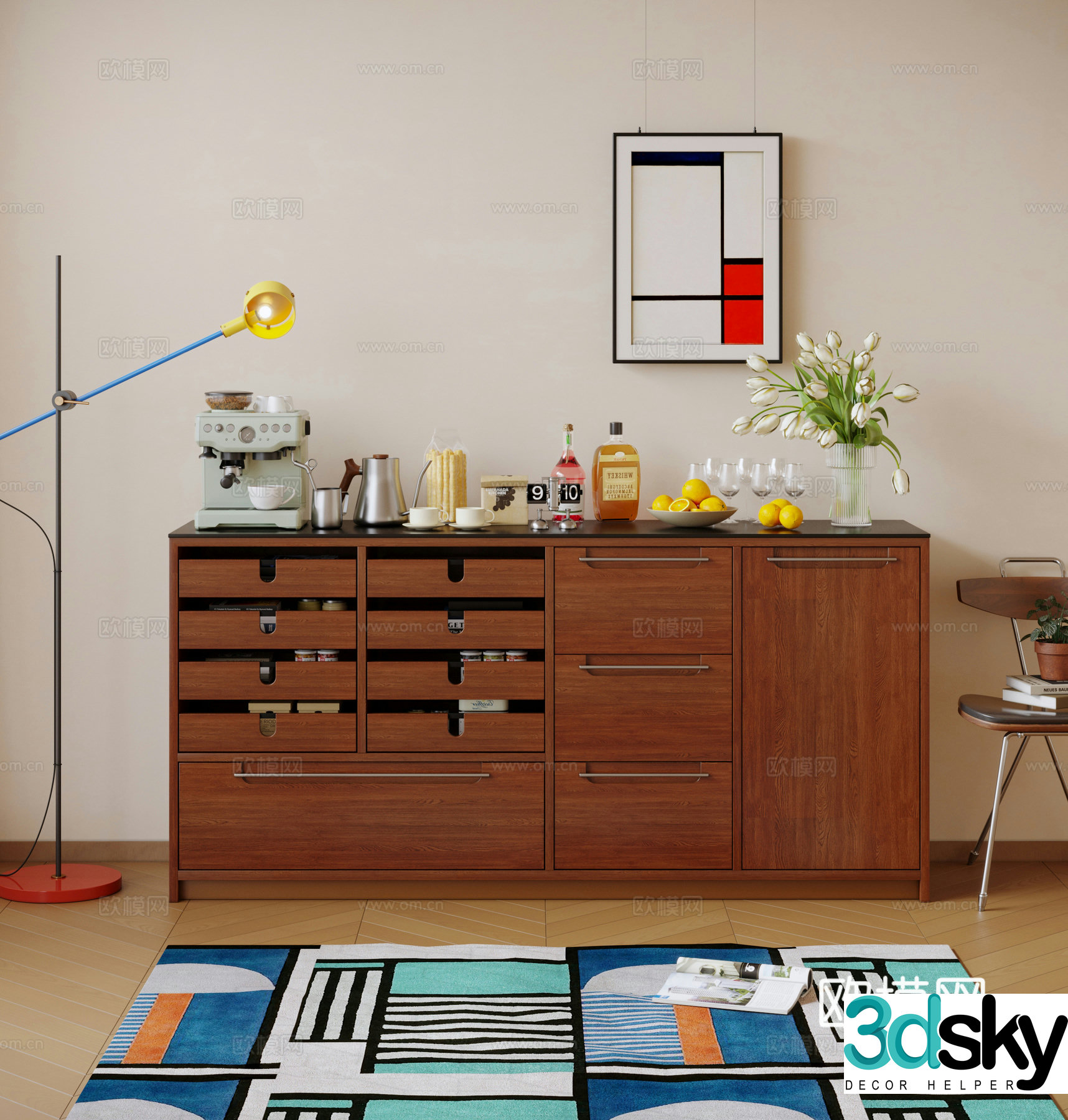 Modern retro style sideboard storage cabinet storage cabinet 3d model