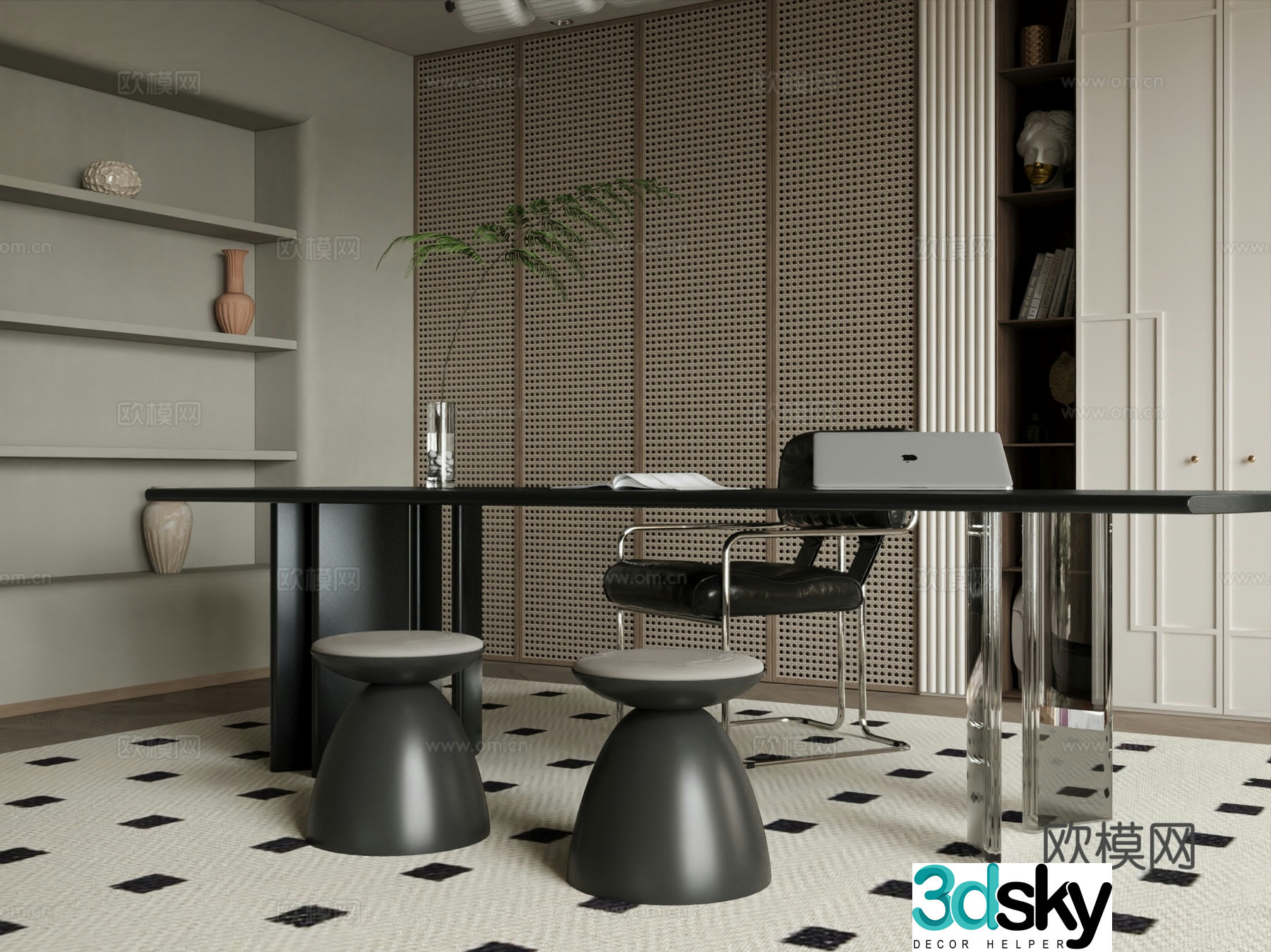 Wasabi Middle Ages Study Desk and Chair 3D Model