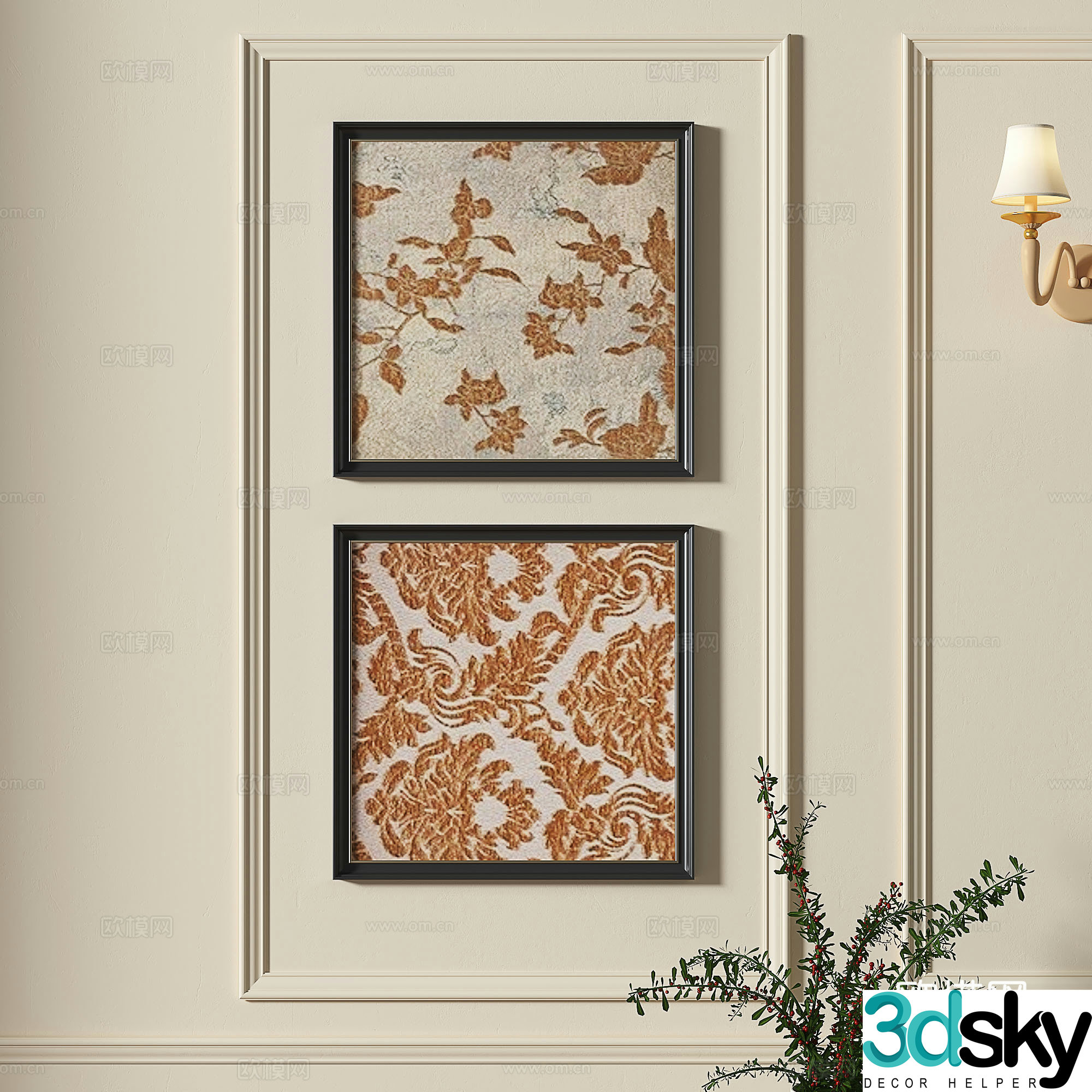 French retro medieval decorative painting 3d model