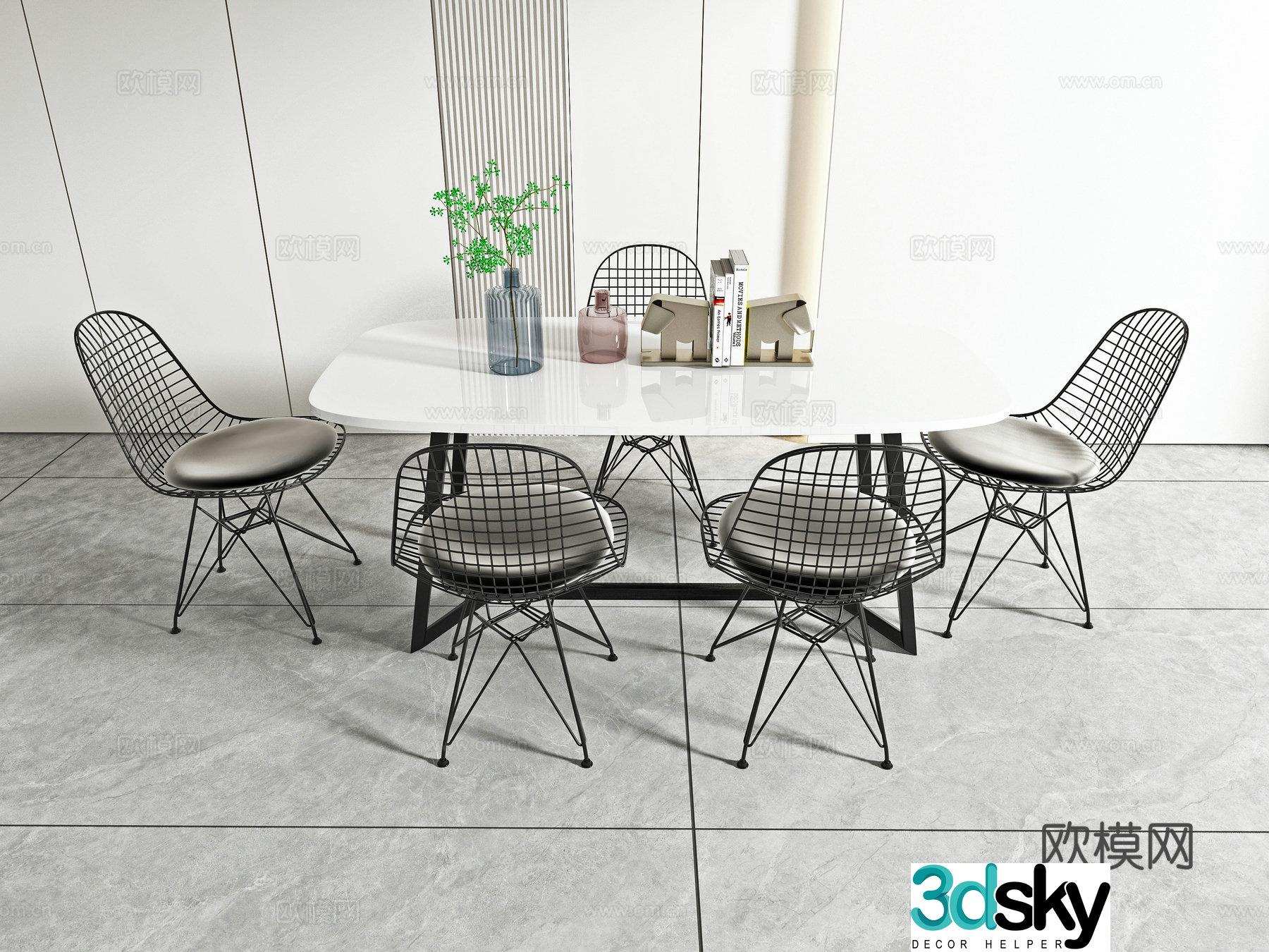 Modern dining table and chair combination 3D model