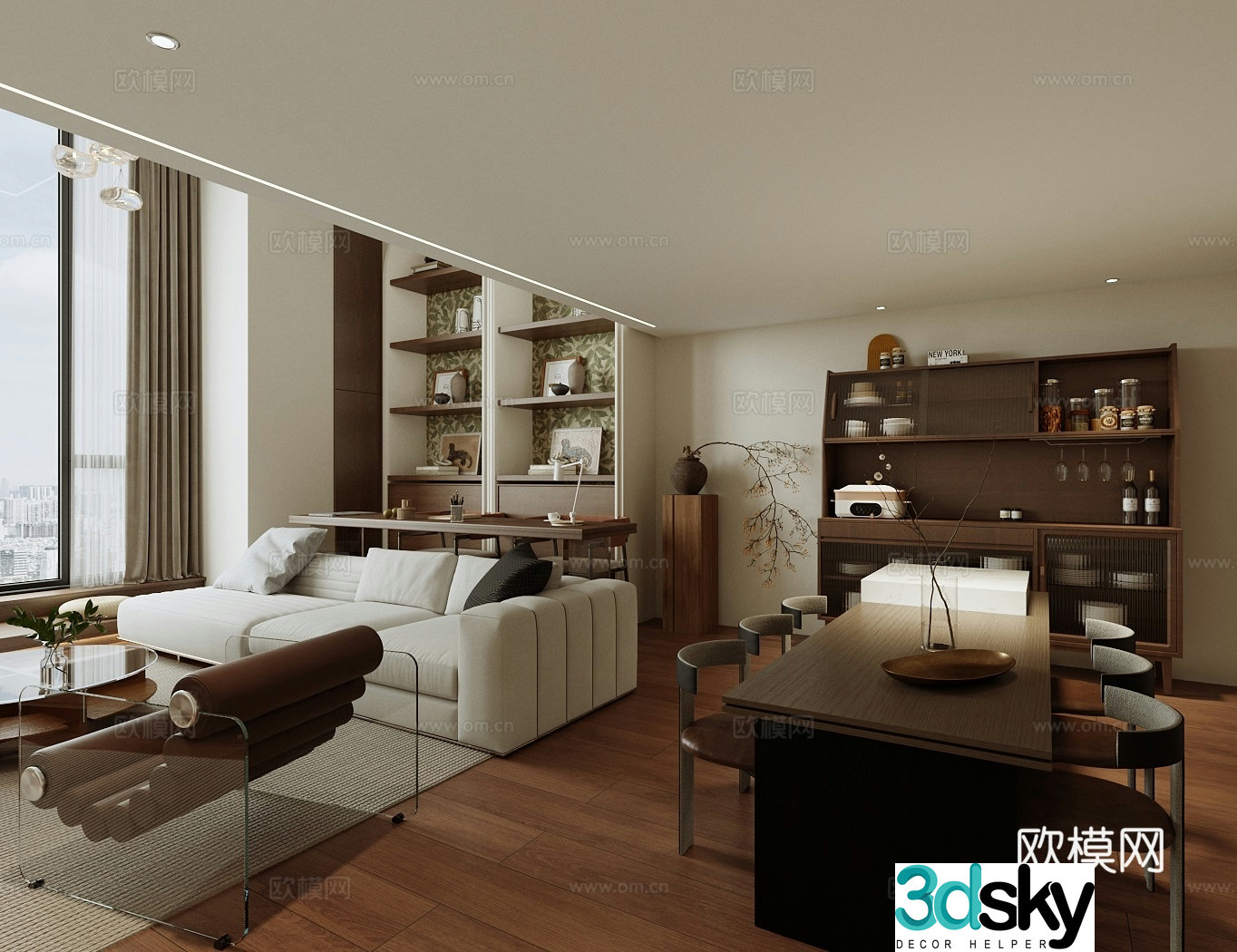 Middle style apartment Duplex apartment Horizontal living room design Integrated design of living and dining 3D model