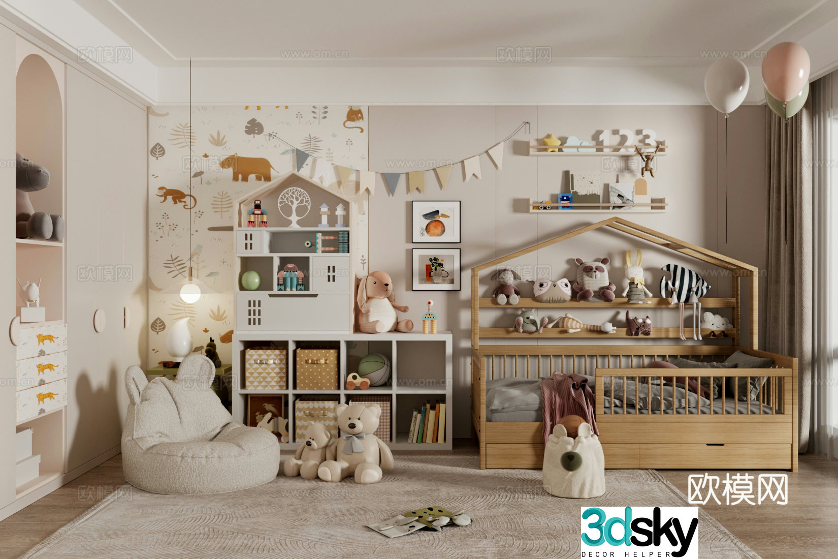 Modern children’s room Children’s entertainment room Children’s toy room Toy doll combination 3D model