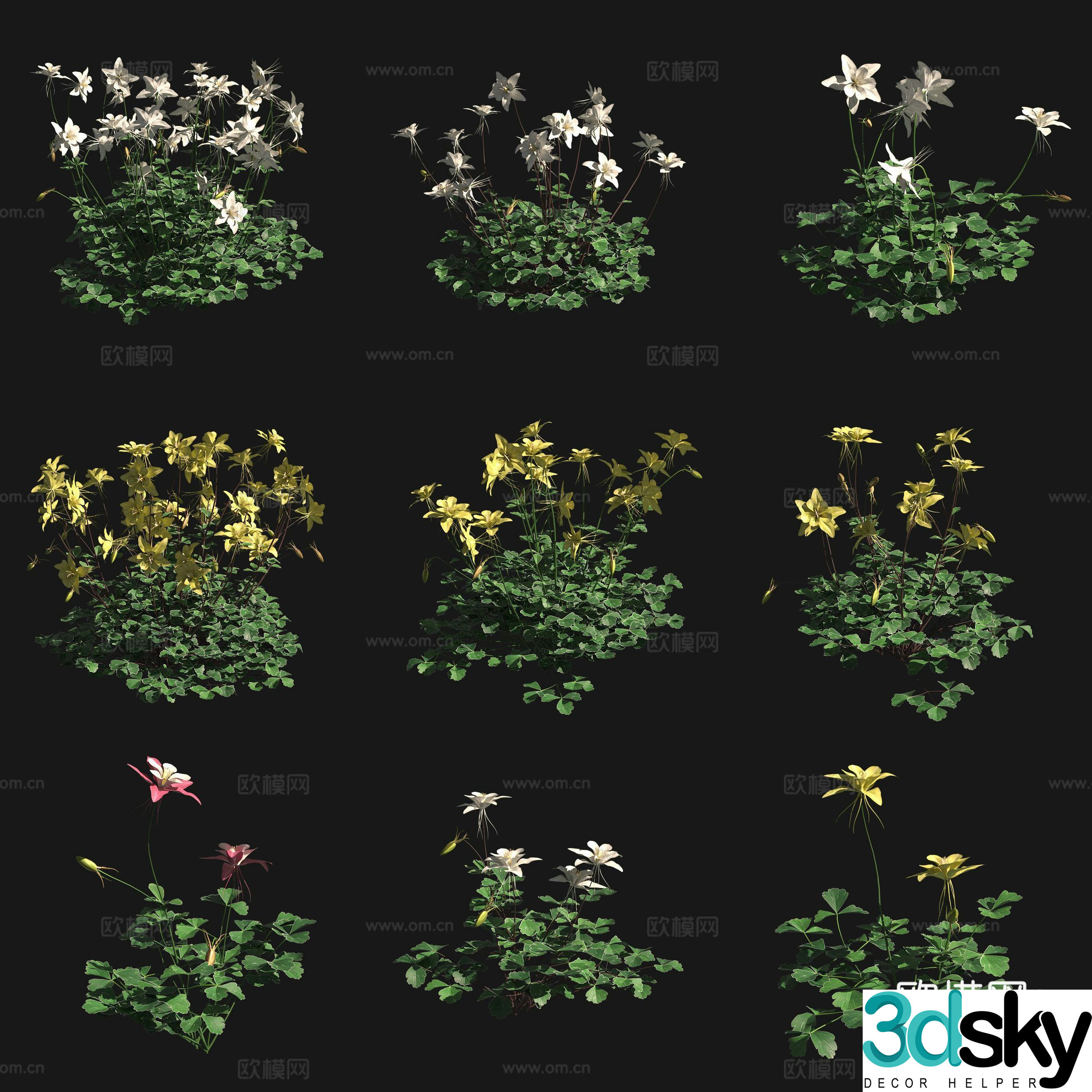 Blue Flowers and Flocks Flowers and Plants 3D Model