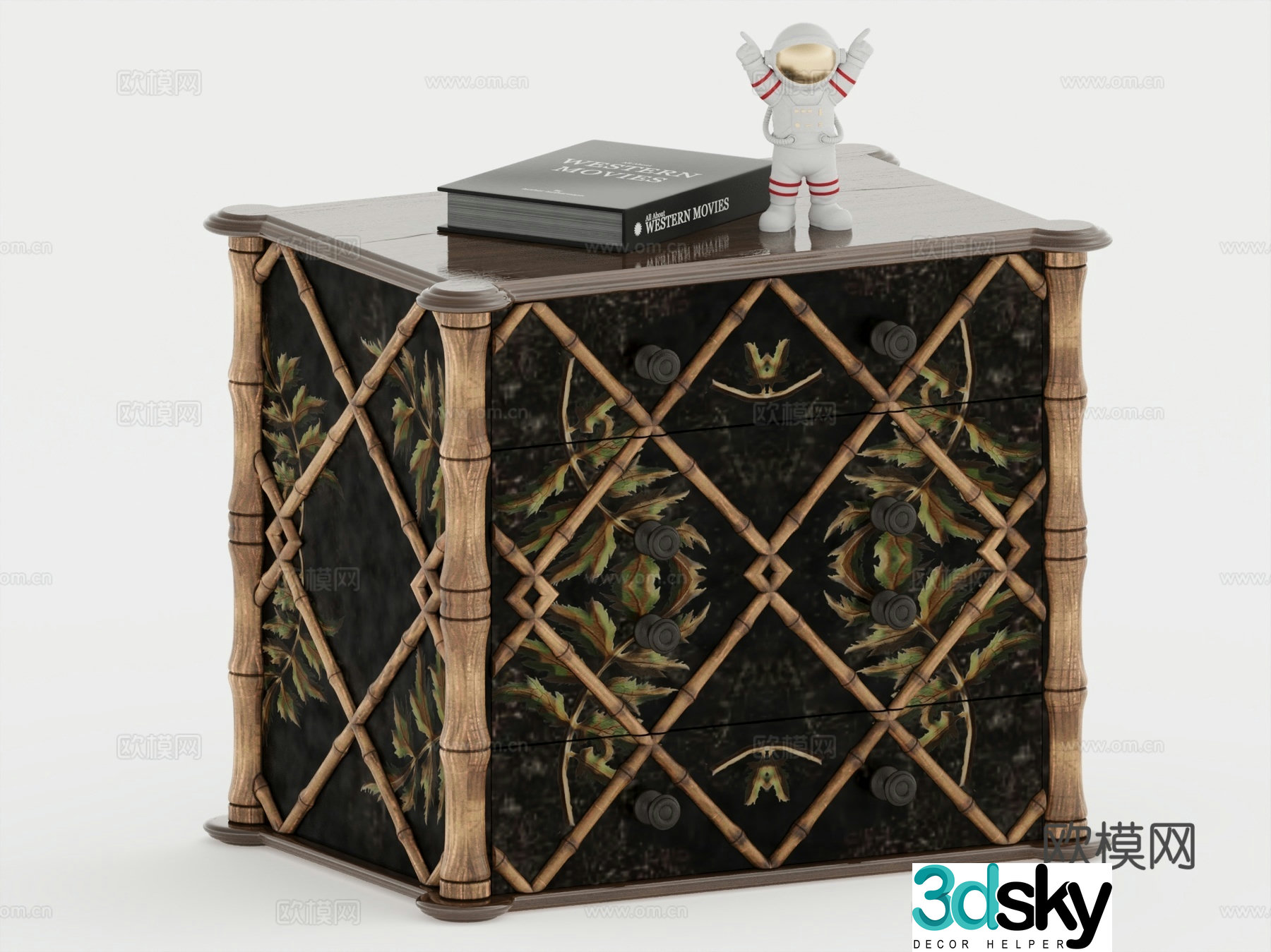 Retro medieval bedside table low cabinet side cabinet 3d model