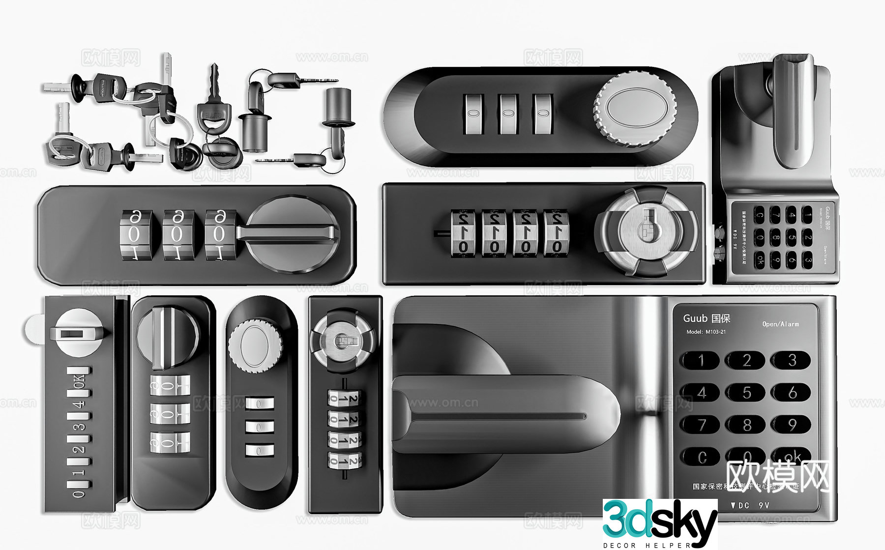 Modern password lock Password lock key Stainless steel lock Pin lock Triangle lock Hardware 3D model