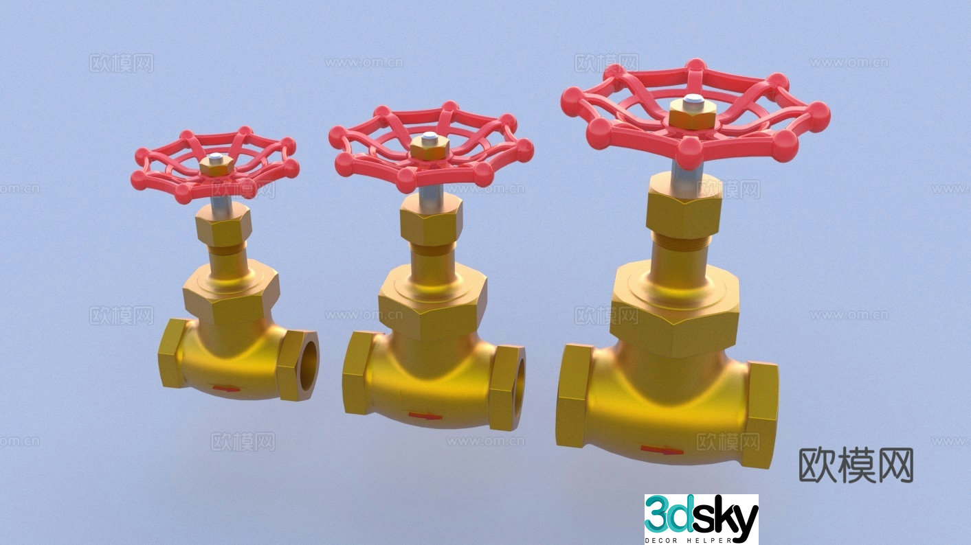 A set of ball valves DN50 DN65 DN80 valve gate valve switch tube 3D model
