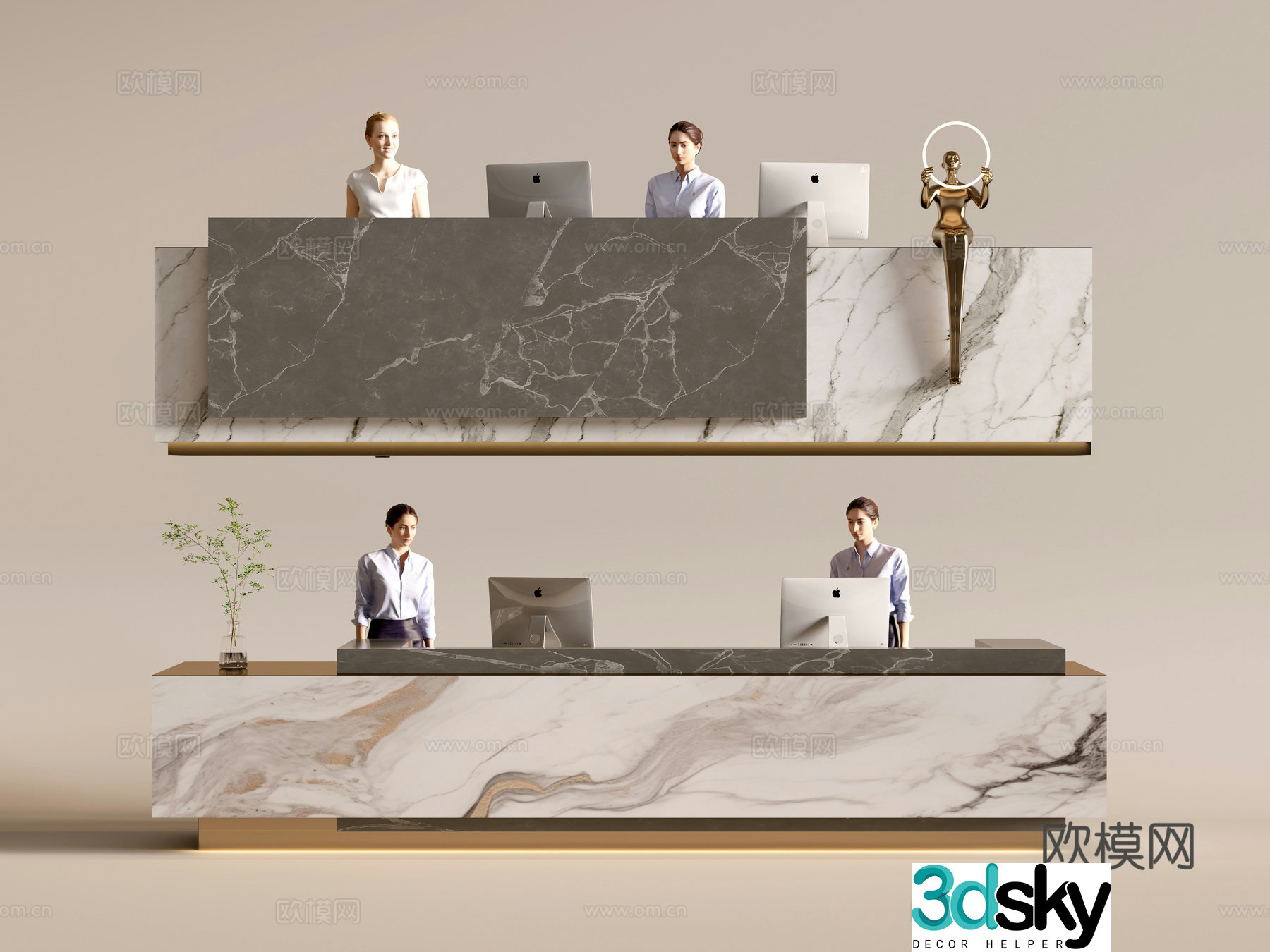Modern company front desk reception area bar reception desk service desk 3d model