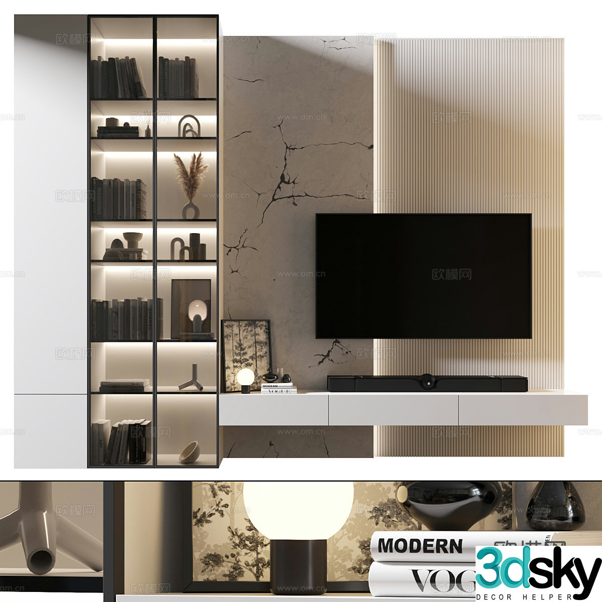 Modern minimalist TV background wall 3d model
