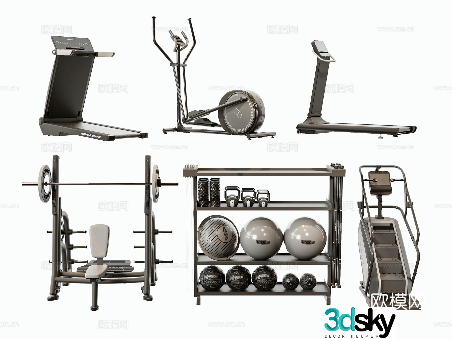 Modern fitness equipment 3d model