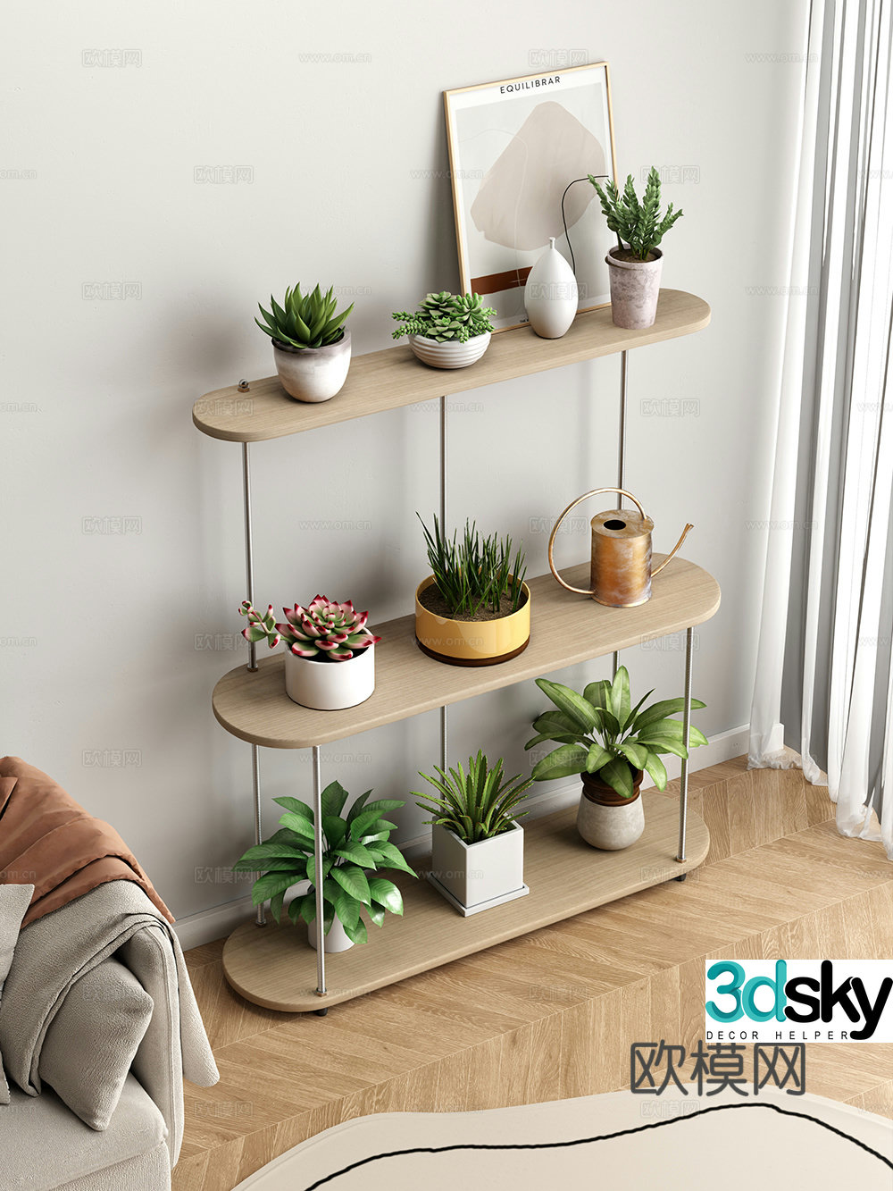 Storage rack Flower rack Potted plants Green plants 3D model
