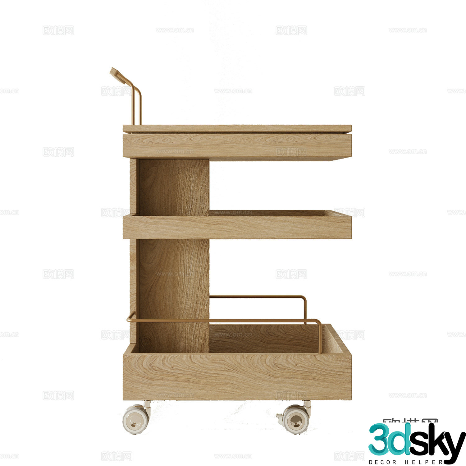 Cherry Wood Mobile Sofa Side Table 3D Model 3D Model