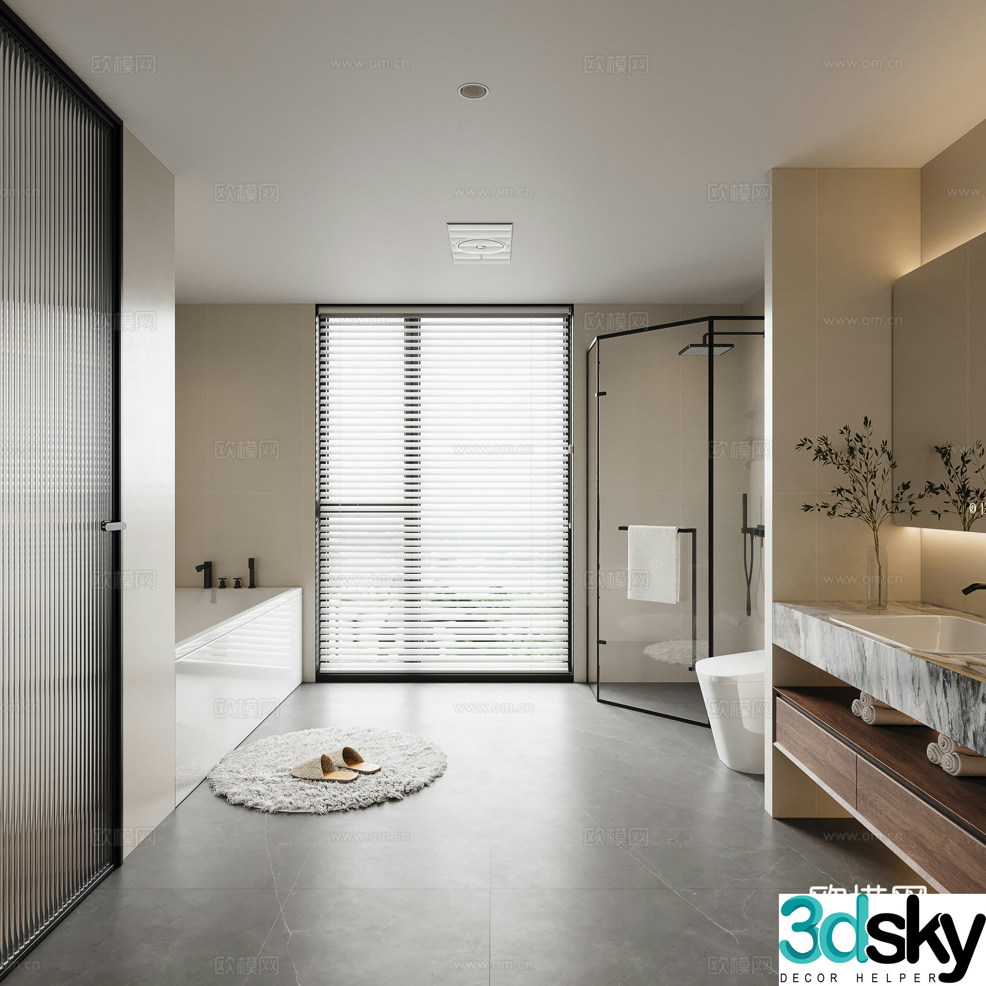 Modern bathroom Villa bathroom Bathtub Bathroom Bathroom Heat Shower Room Partition 3D Model