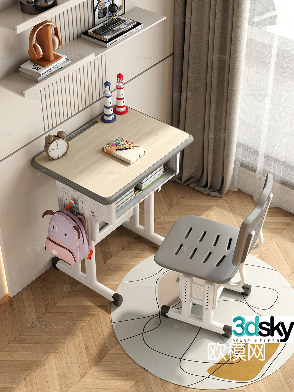 Study table Children’s study table combination 3D model