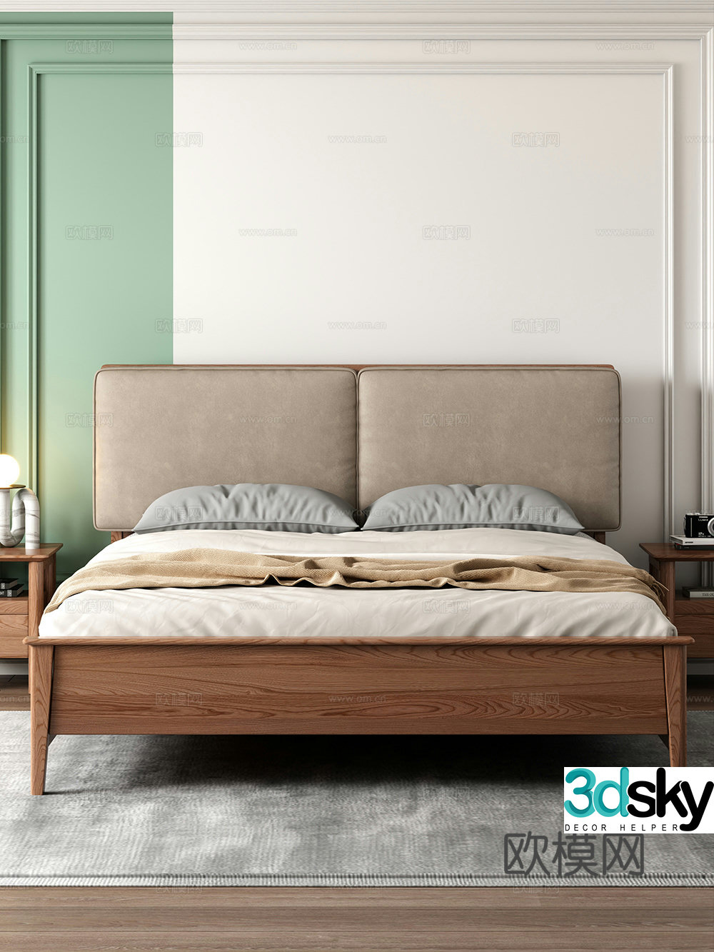 Modern bedroom Bedside double bed nightstand 3d model