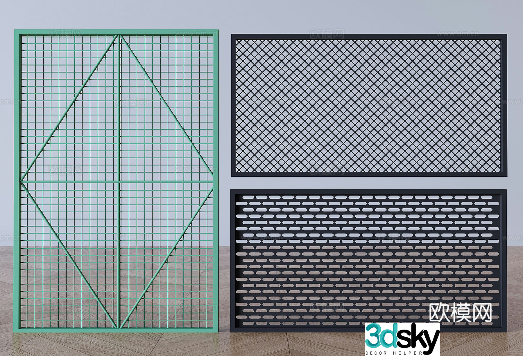Barbed wire guardrail fence Industrial wind iron railing partition fence protective net 3D model