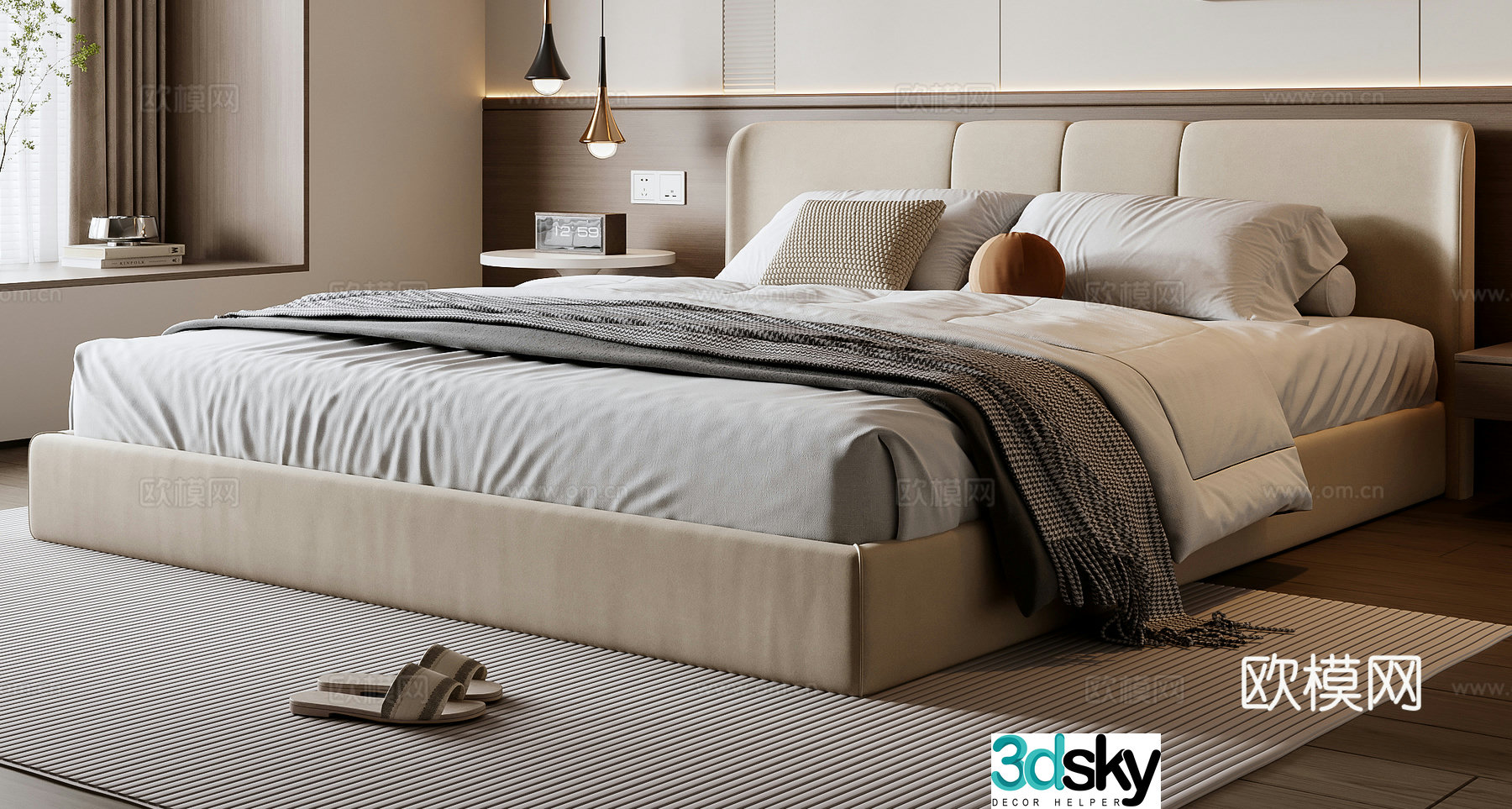Modern double bed 3d model