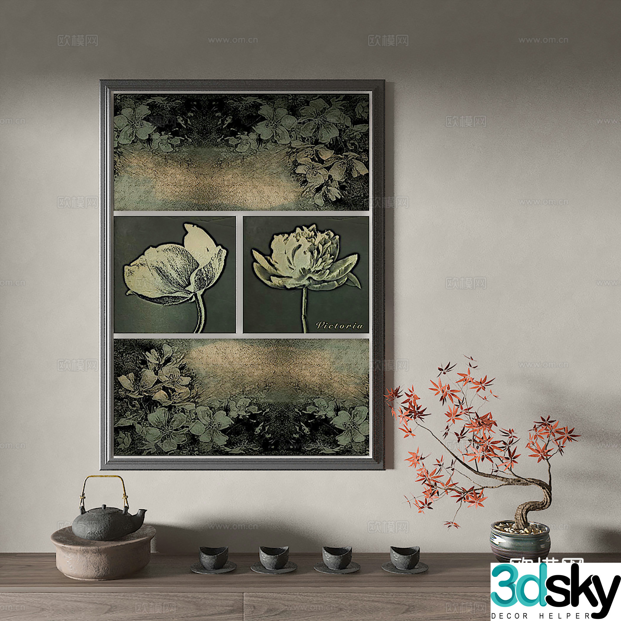 New Chinese style decorative painting 3D model