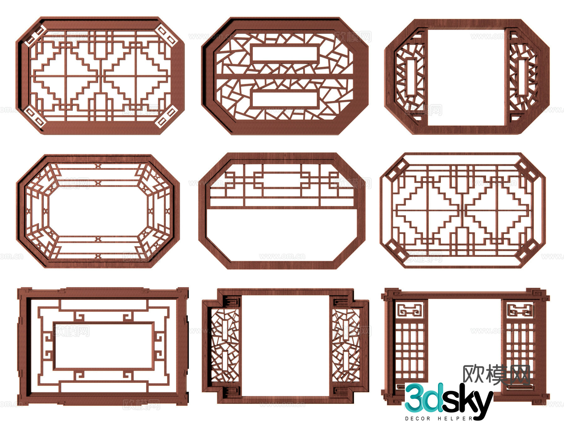 New Chinese-style flower-infused windows Antique leaked windows Window-infused Chinese-style windows Hollow pane Carved pattern 3D model