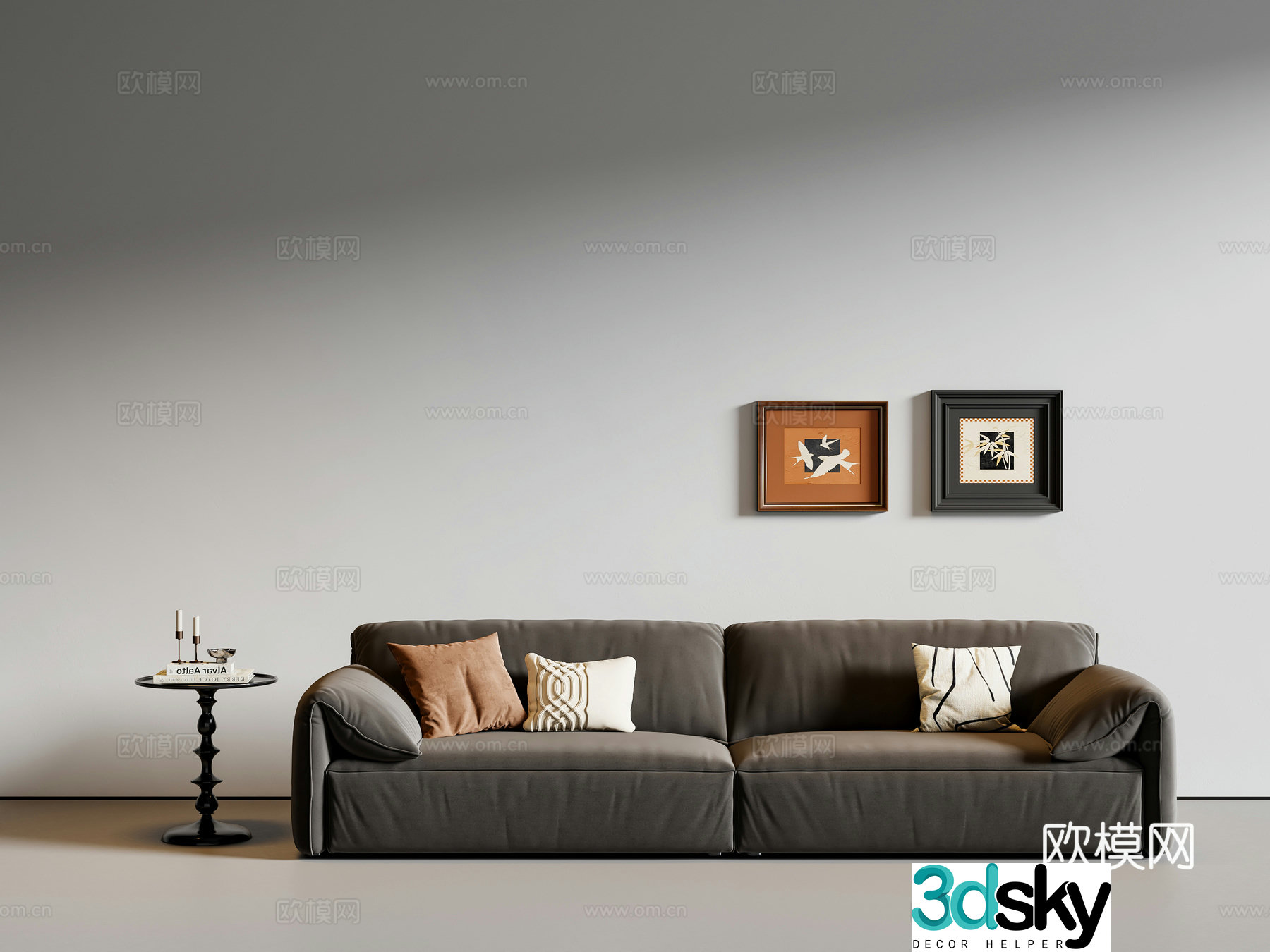 Medium style multi-person sofa fabric sofa 3D model