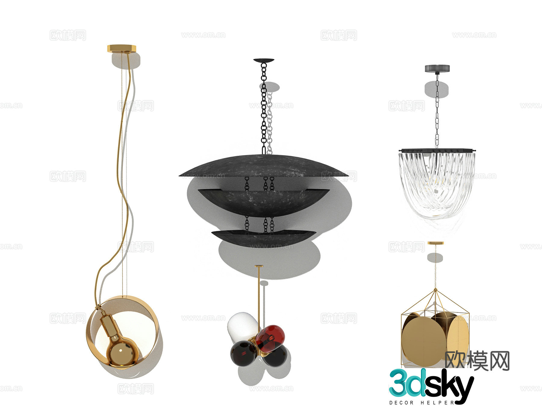 Modern Wasabi Lobby Hotel Living Room Linear Metal Cylinder Special-shaped Chandelier Combination 3D Model