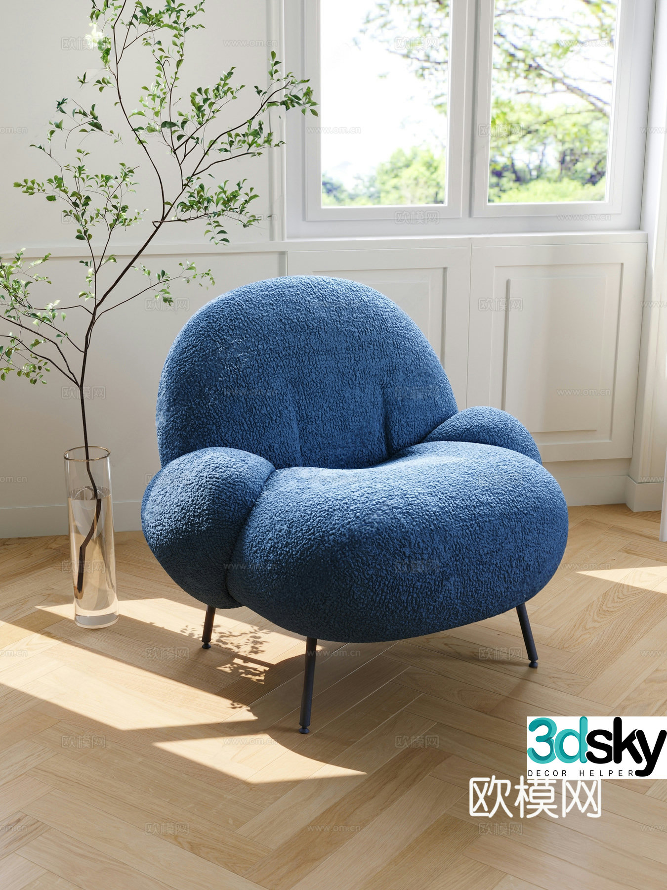Modern simple lazy sofa_lamb velvet sofa chair_medium-old Italian leisure chair_Nordic single sand 3D model