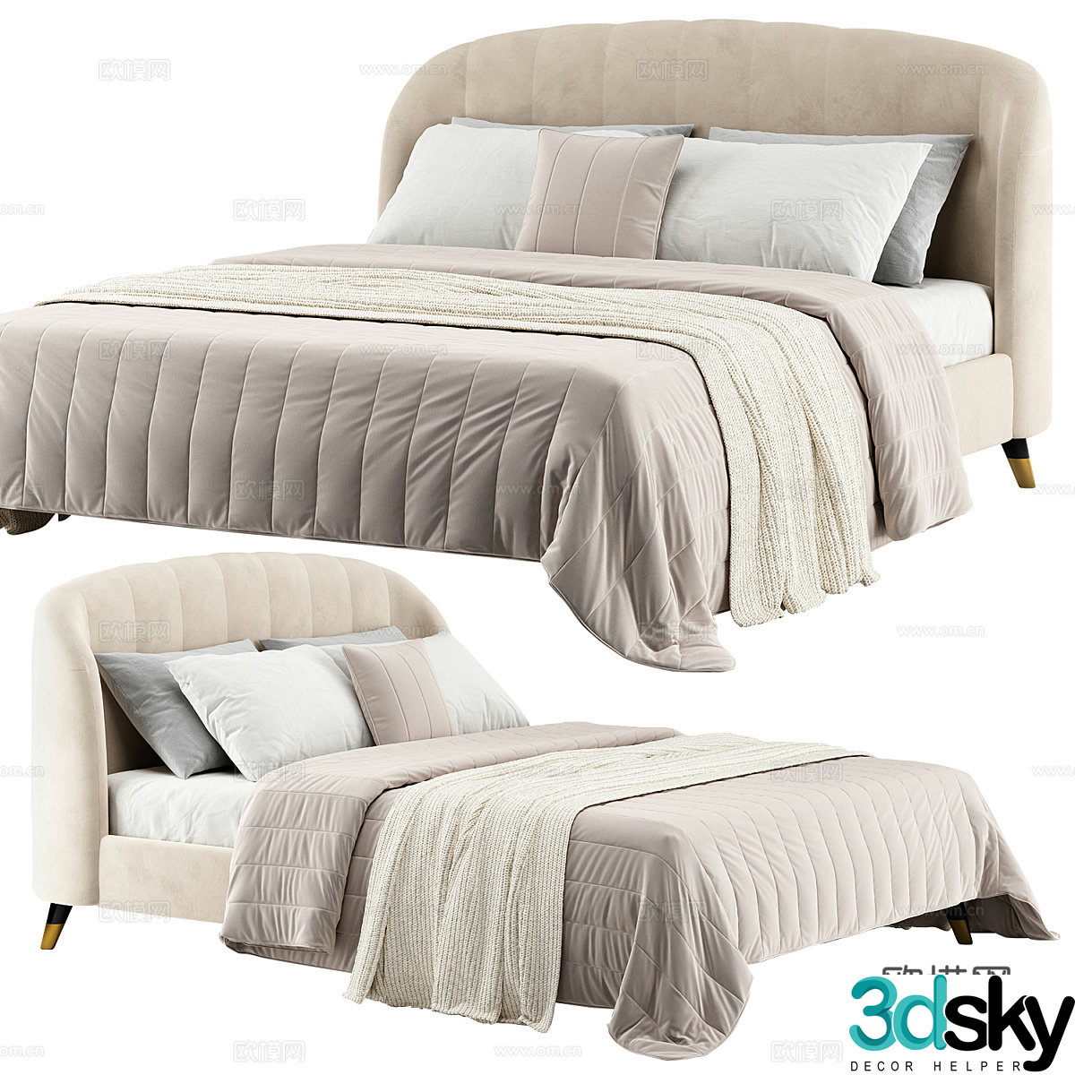 New Chinese style light luxury Liery fabric double bed 3D model
