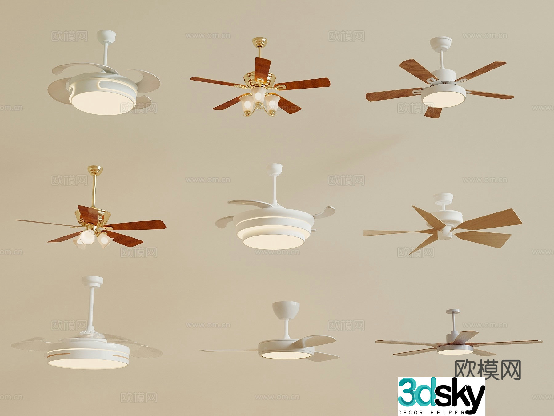 Modern fan light Cream fan light 3d model