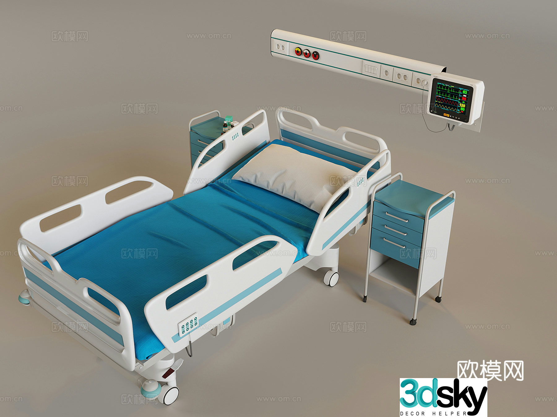 Ward bed medical bed functional bed lift bed call system bedside table 3D model