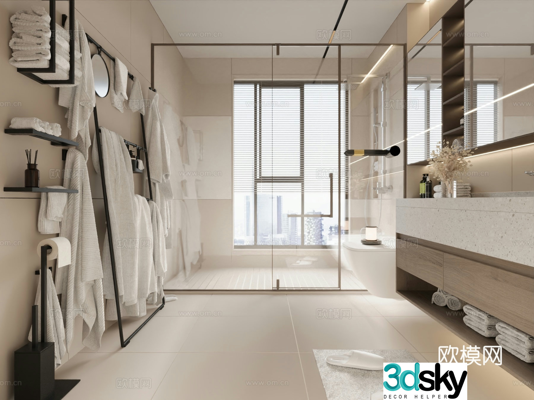 Modern cream bathroom cabinet toiletries 3d model