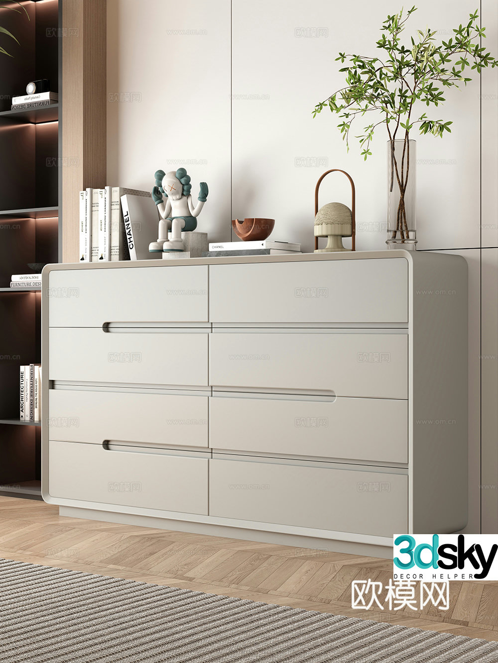 Solid wood chest of drawers side cabinet bedside cabinet storage cabinet 3D model