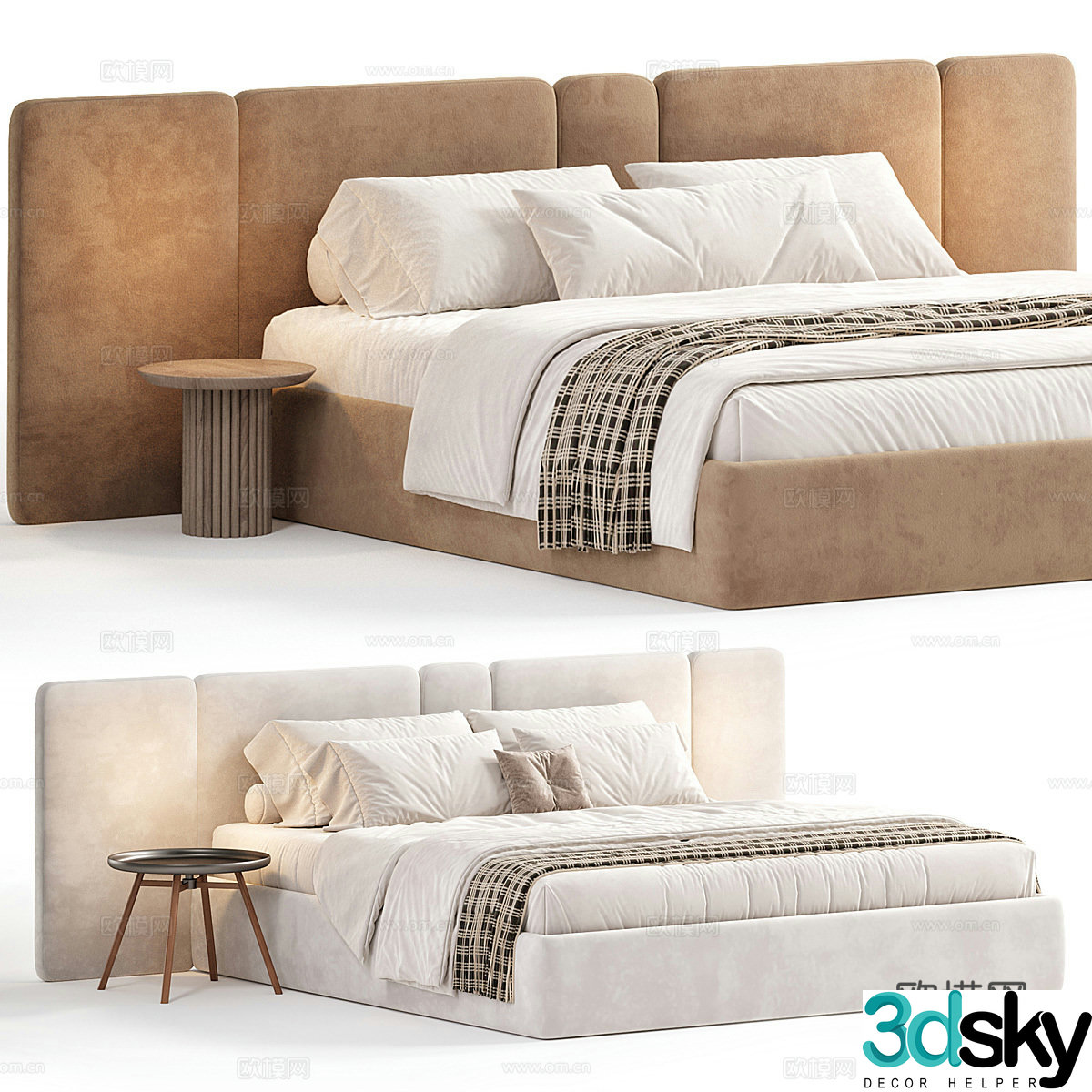 Modern Cream Style Optima Decoreo Fabric Double Bed 3D Model