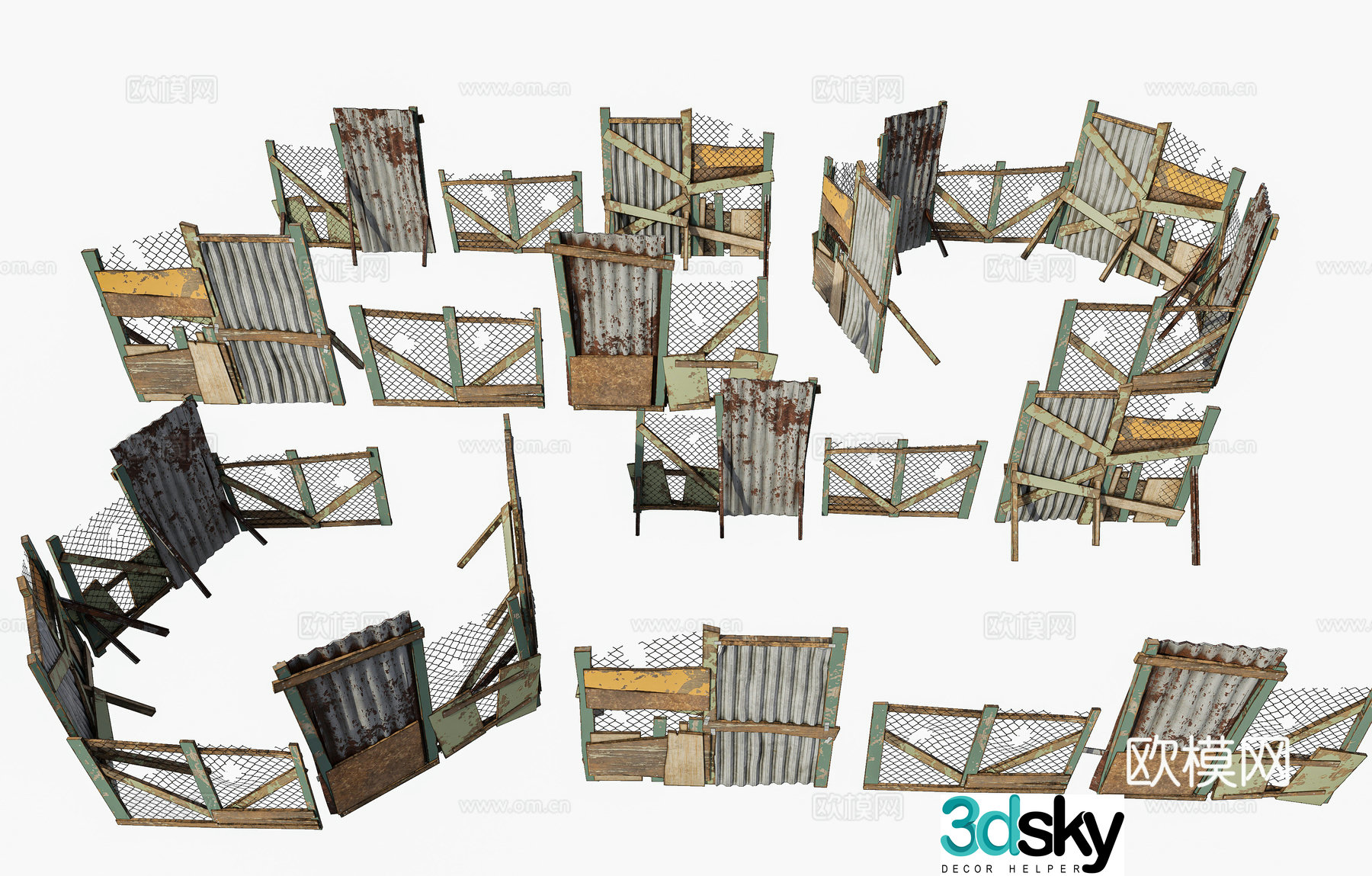Modern ranch fence wooden barbed wire outdoor animal fence guardrail barbed wire wood breeding 3d model