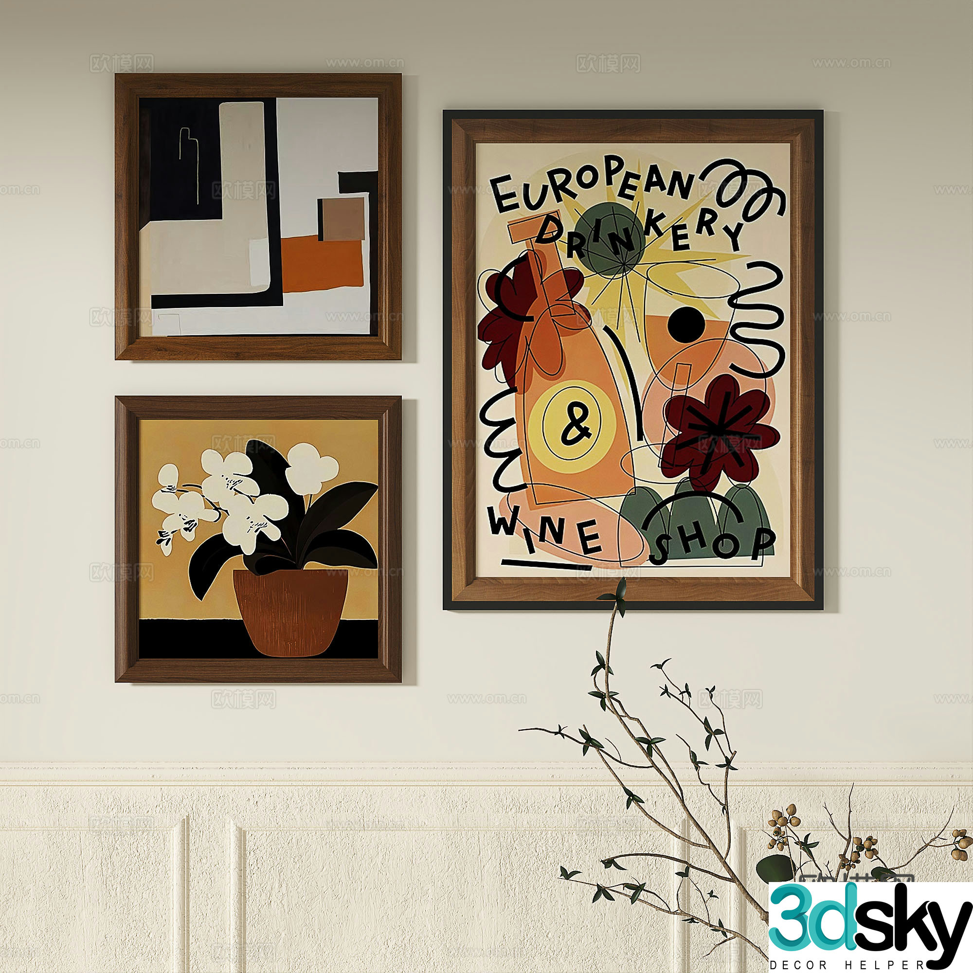 French retro abstract decorative painting 3d model