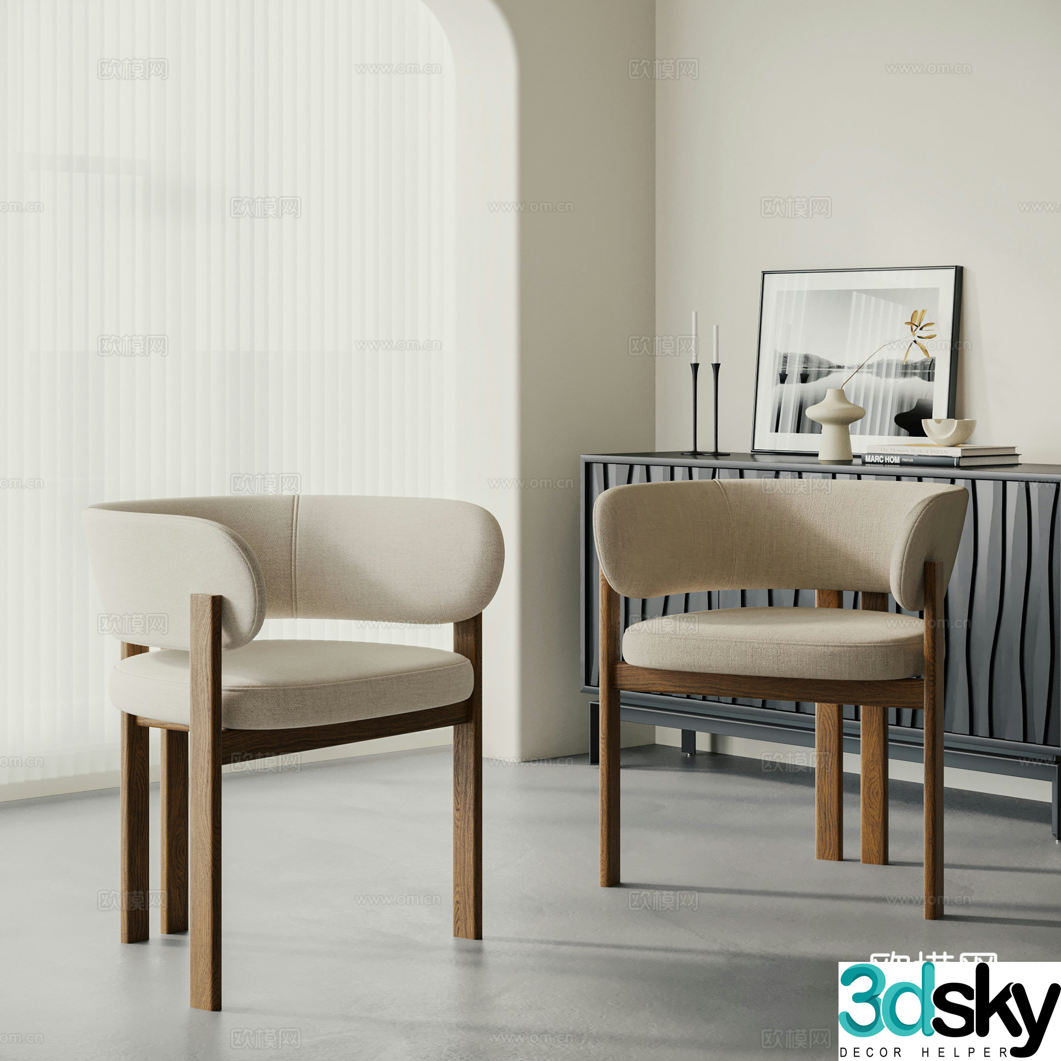 Modern single chair combination Single chair dining chair armchair wooden chair book chair fabric dining chair solid wood 3d model