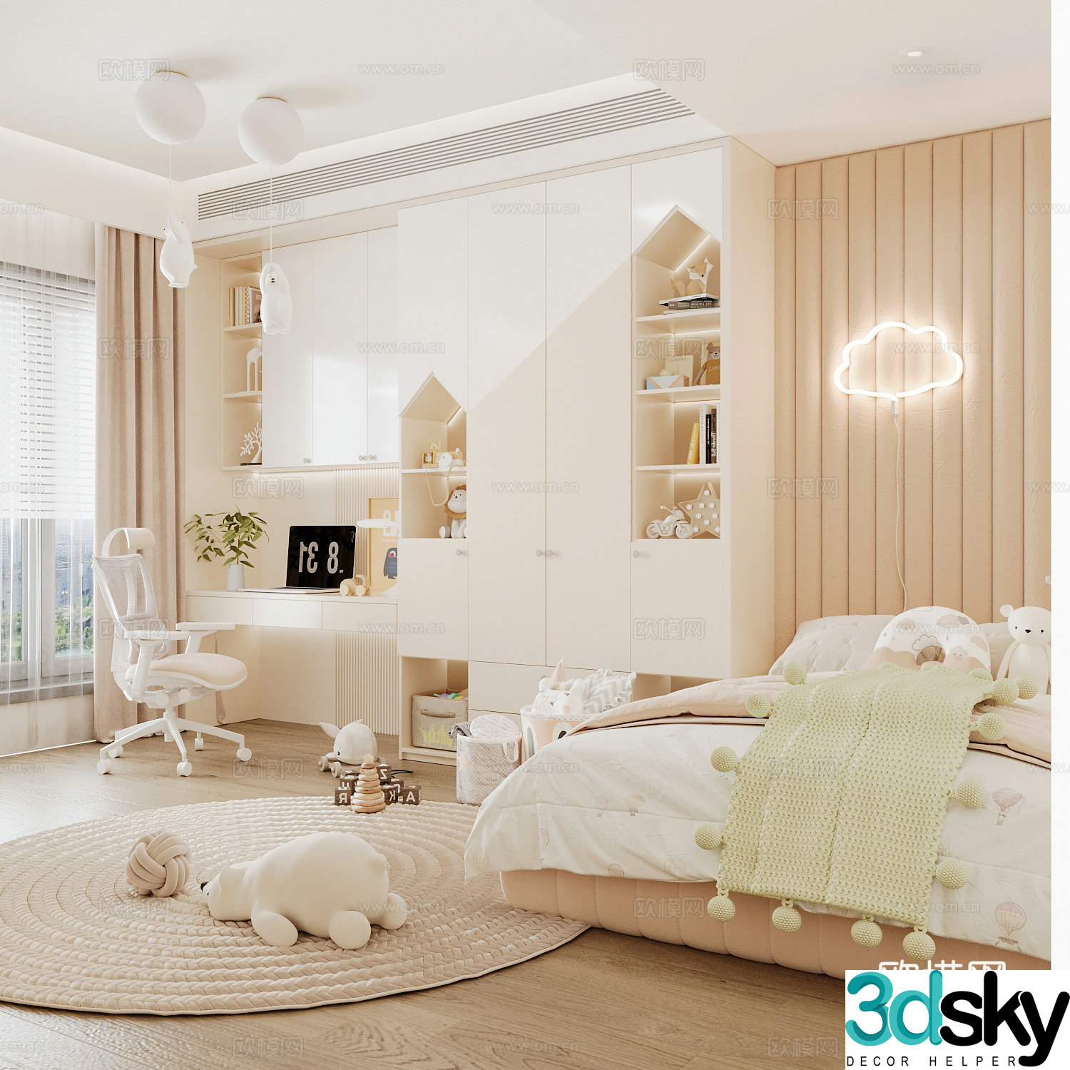 Modern children’s room boy’s room girl’s room children’s bed children’s wardrobe children’s desk 3d model