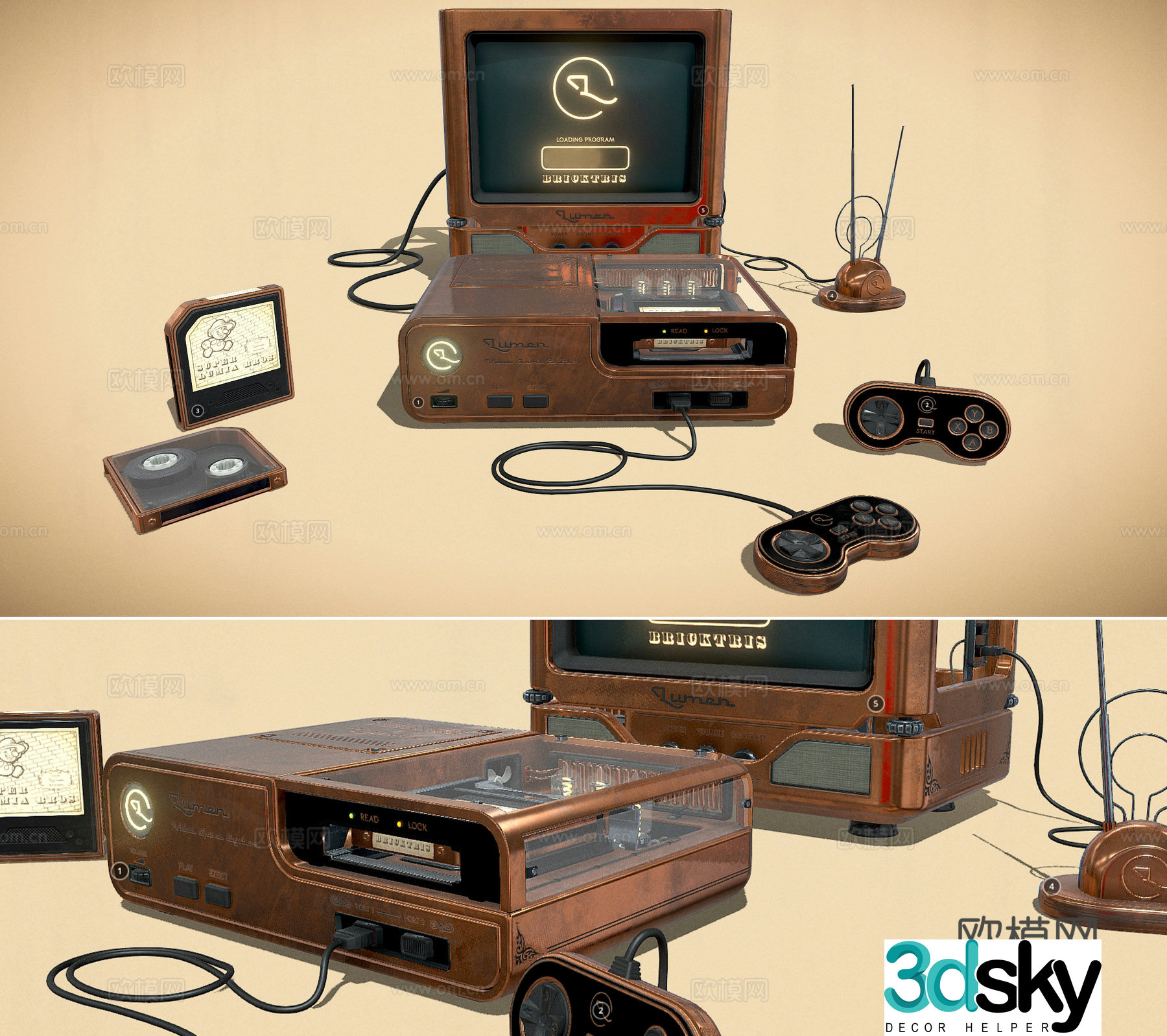 Retro game console set vintage retro game console vintage game console ornaments retro game console play 3d model