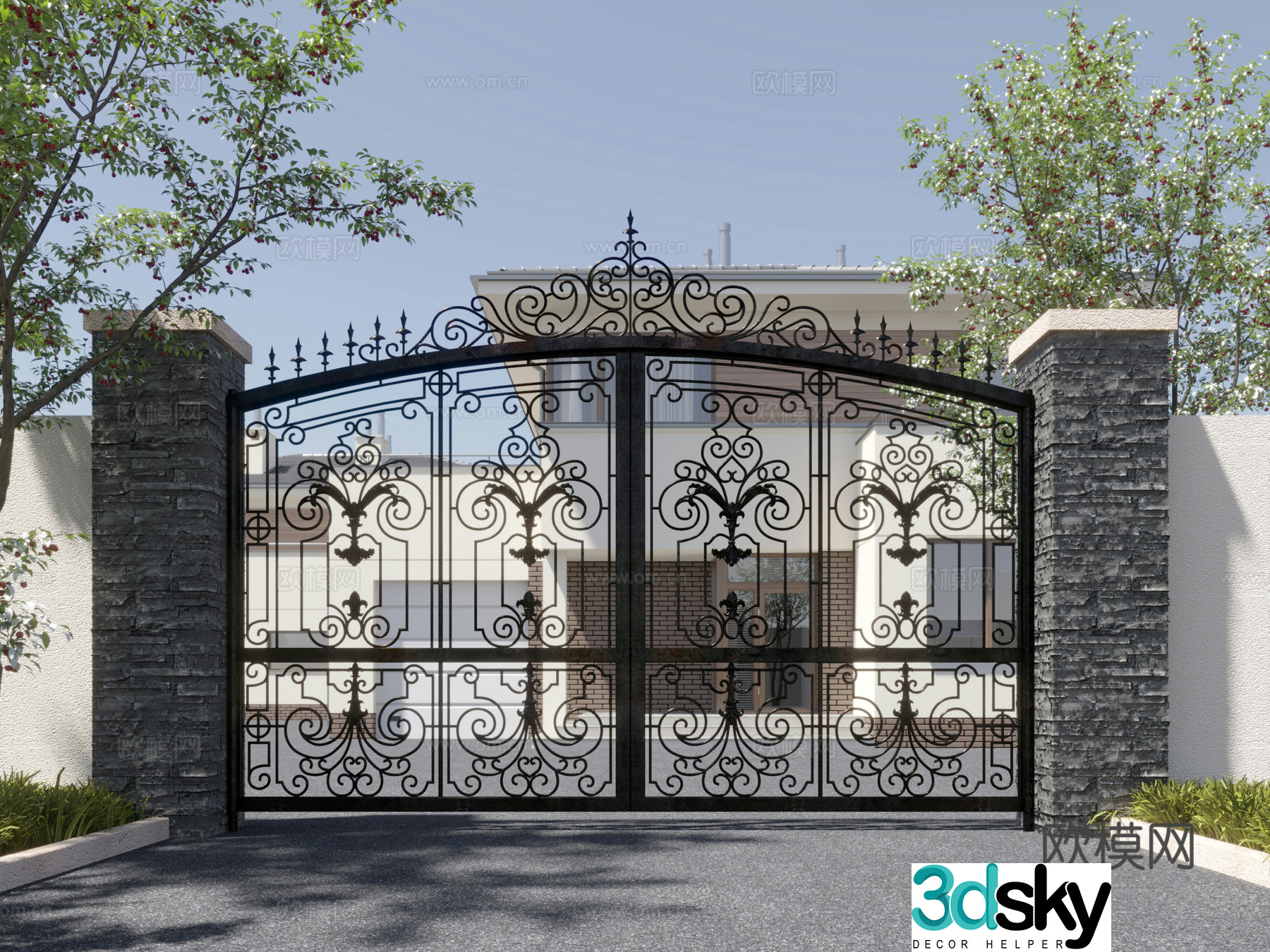 European-style wrought iron gate villa courtyard gate 3D model