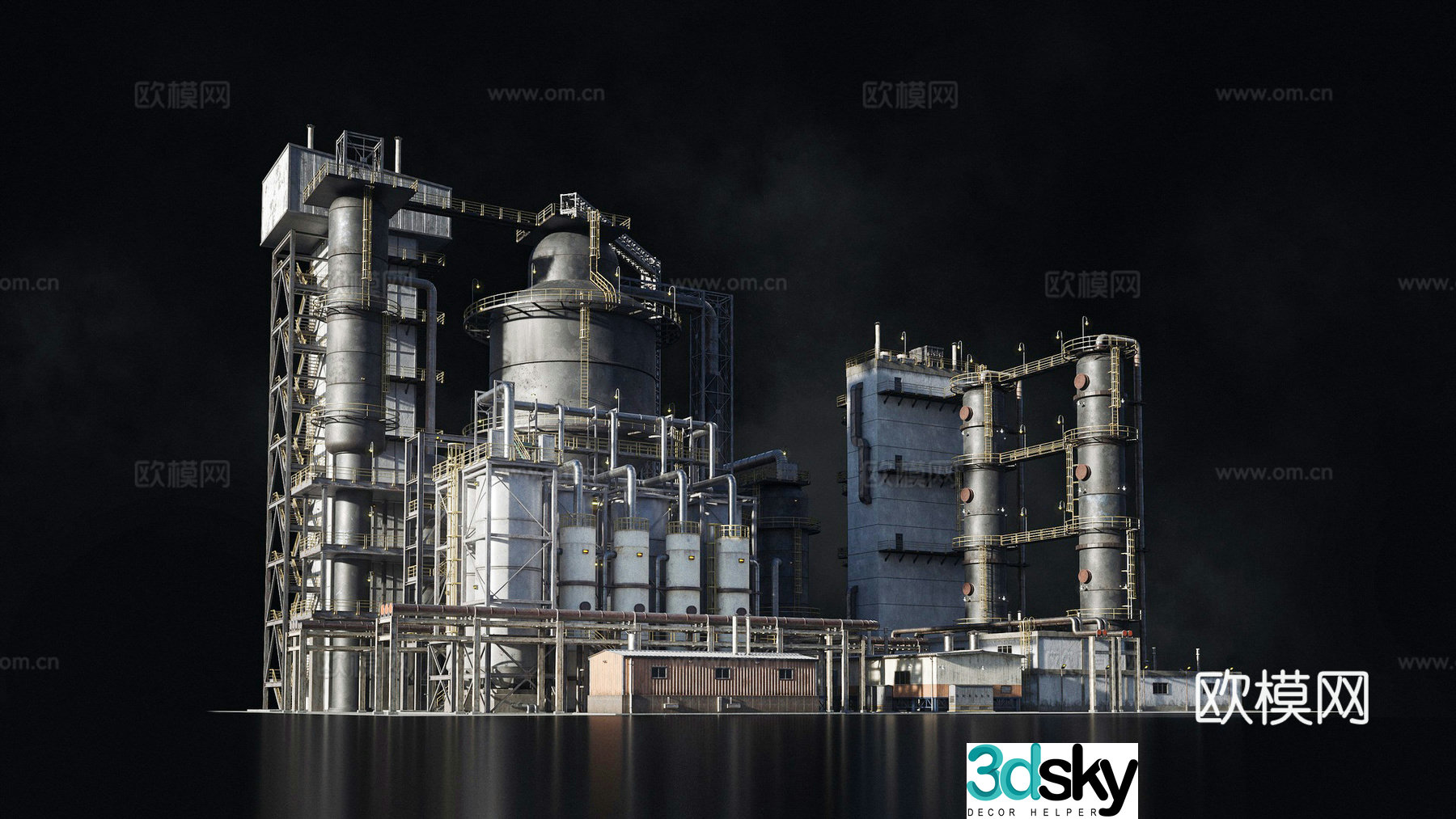 Modern smelting factory factory sewage chimney industrial zone factory building industrial building combination smelting 3D model