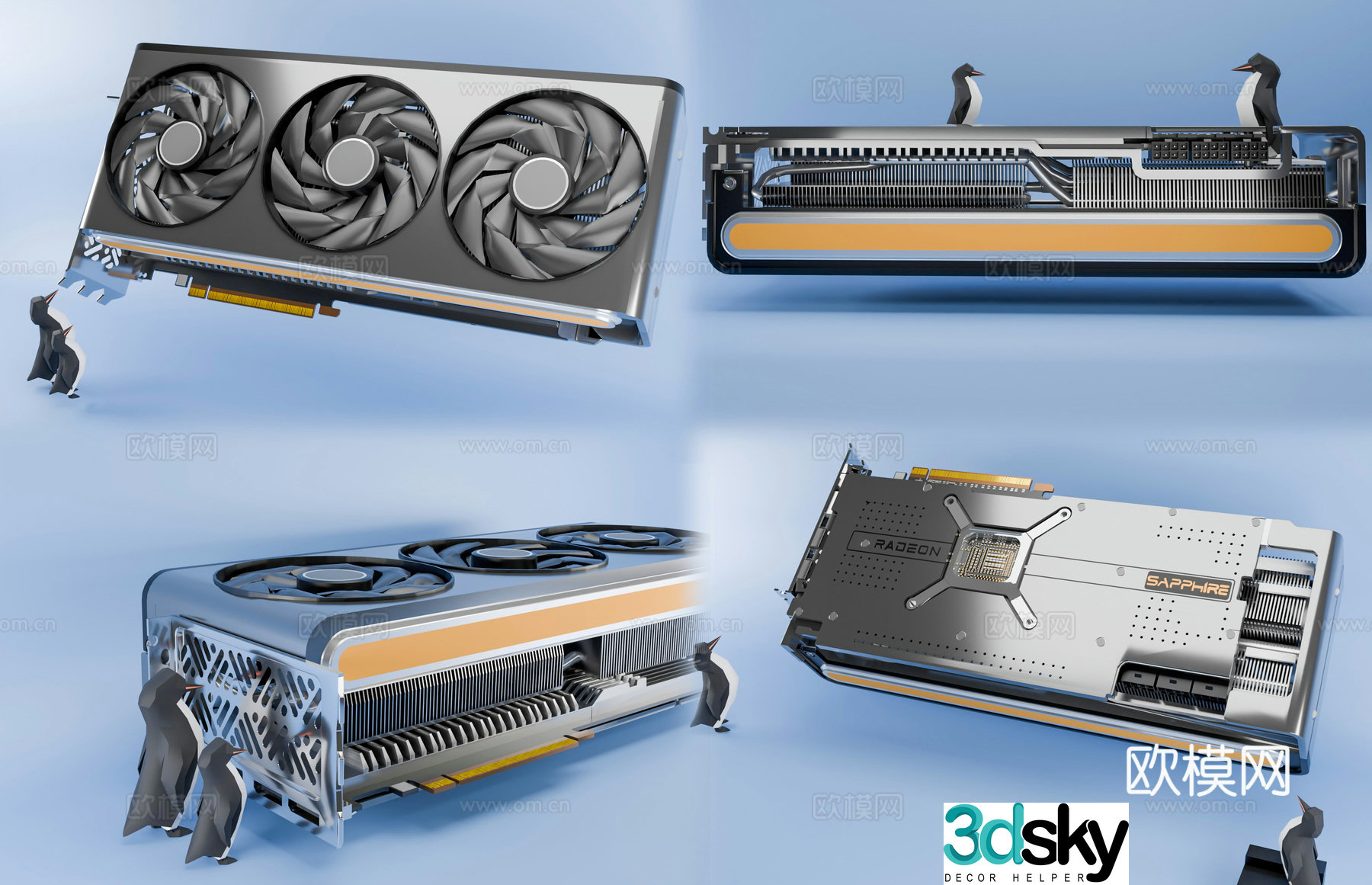Modern AMD graphics card RX7900 AMDXTX Nvidia graphics card RT3d model
