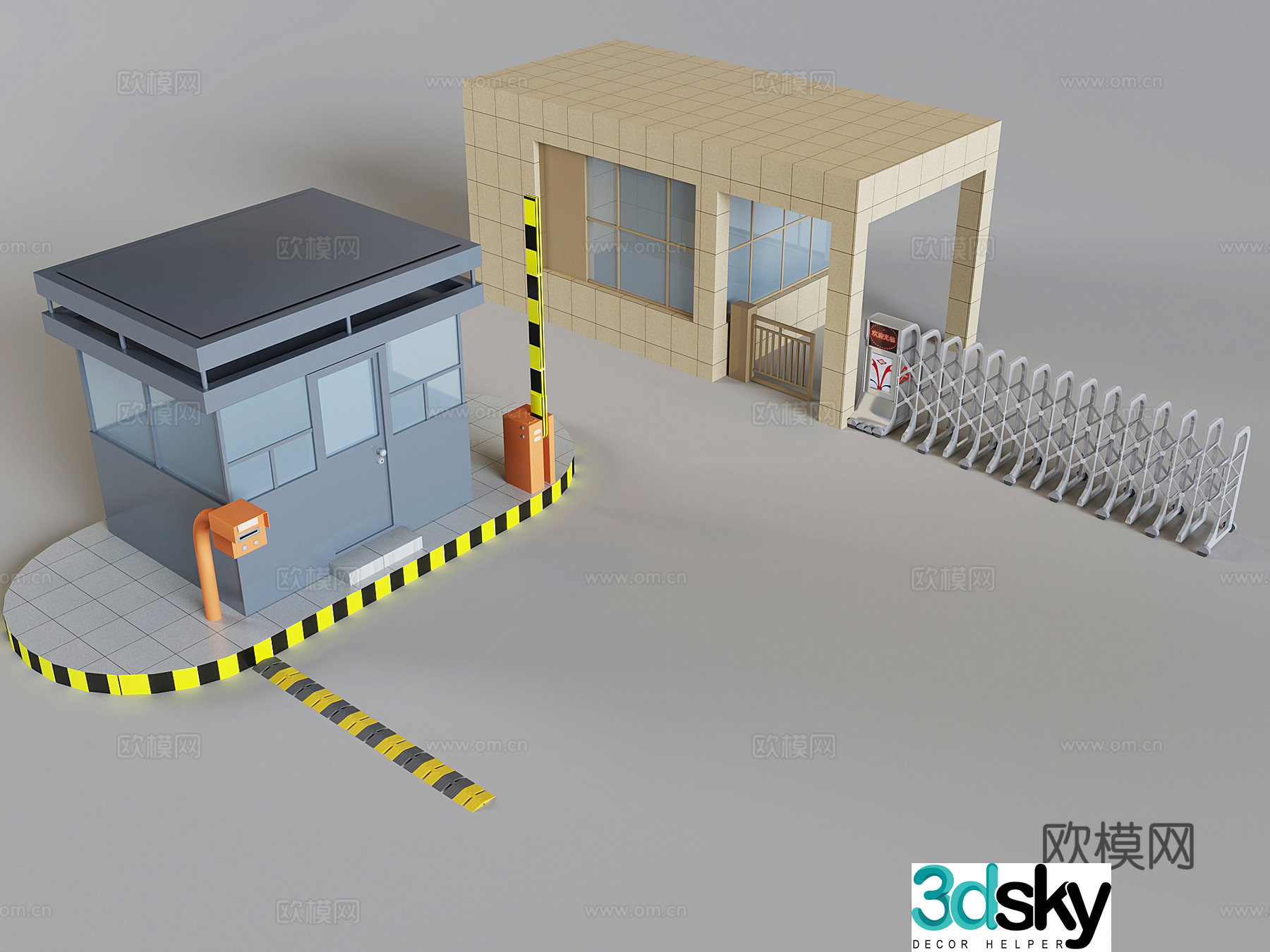 On-duty security booth gate induction telescopic door access control speed bump toll rod 3D model