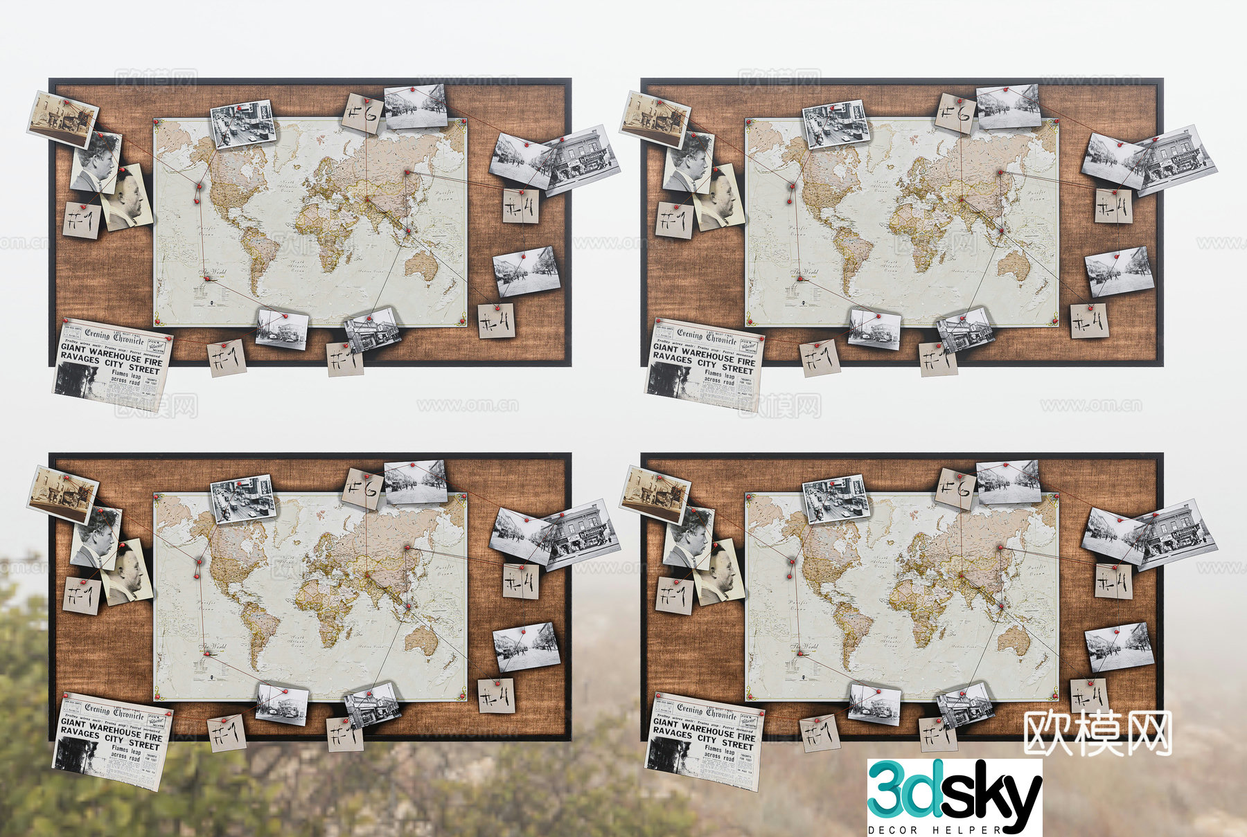 Modern investigation wall panels detective case-solving wall decoration pendant clue collection wall detective wall decoration pendant crack 3D model