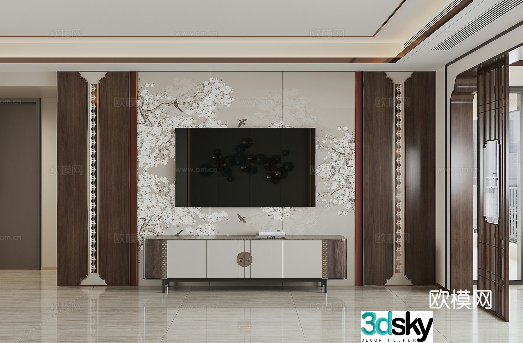 Modern TV background wall 3d model