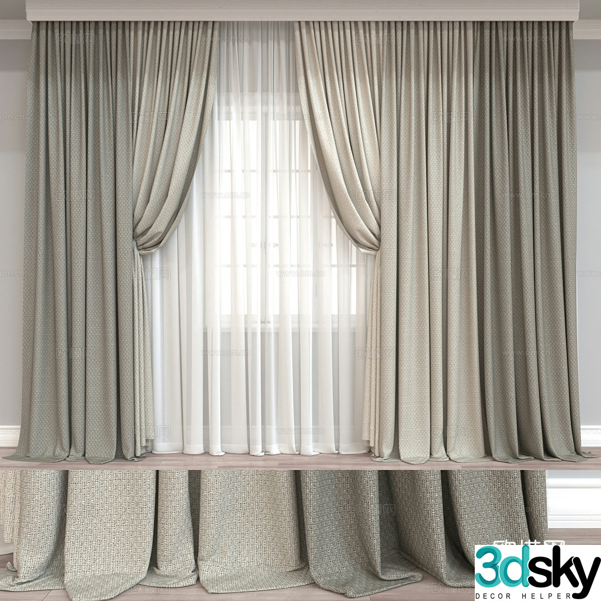 New Chinese style fabric curtain gauze curtain 3D model