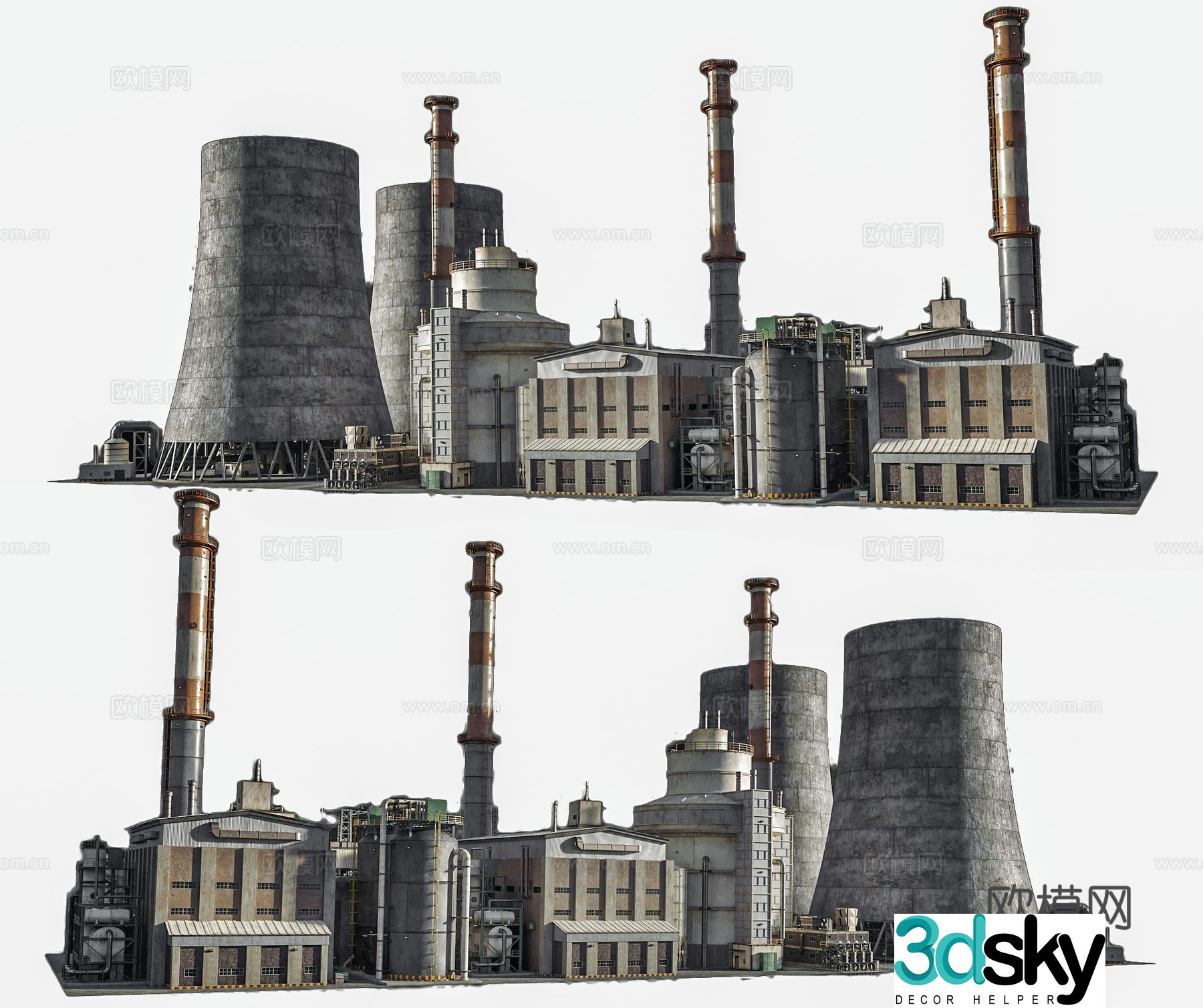 Modern refinery factory Factory sewage chimney Industrial zone factory construction Industrial building combination 3D model