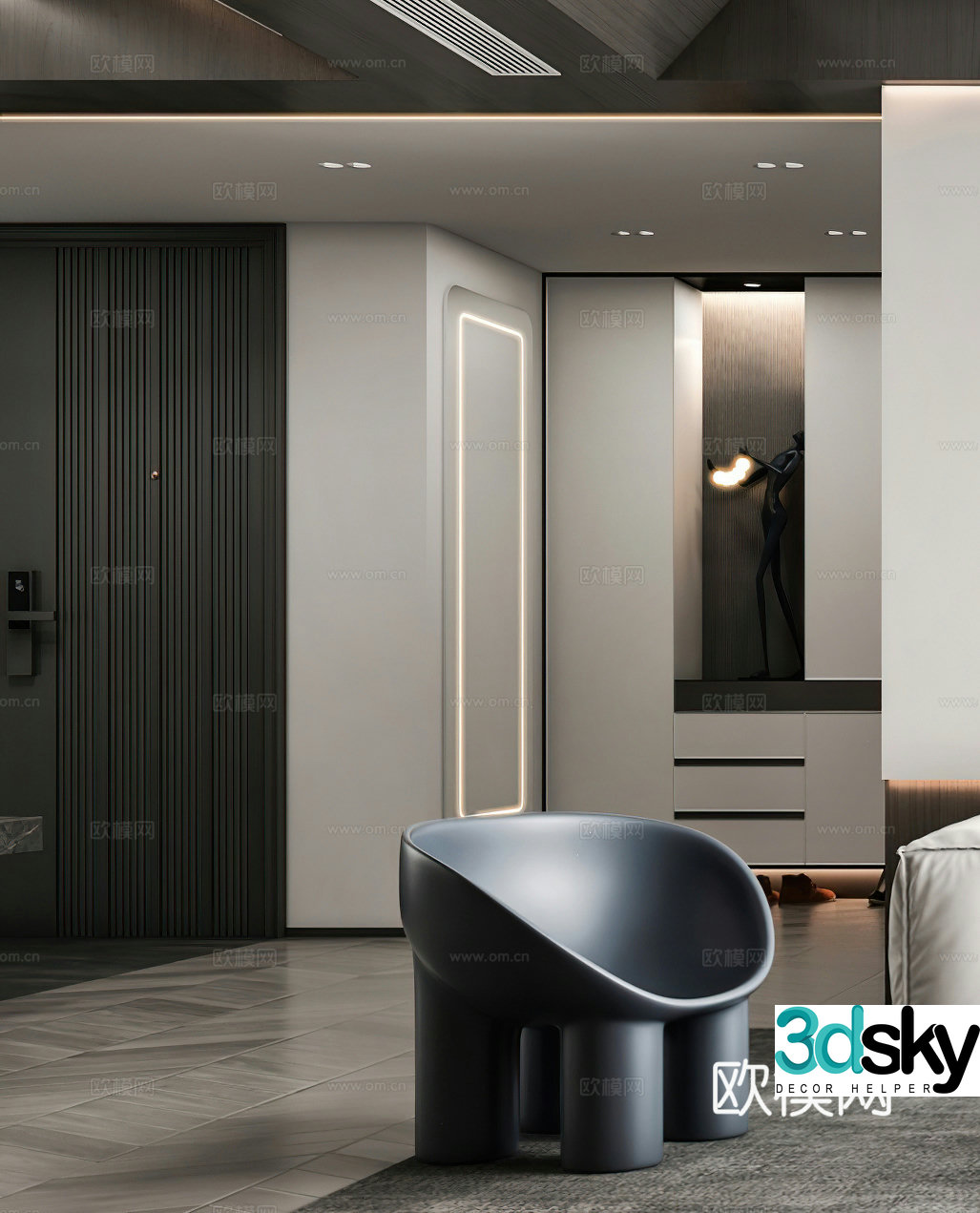 Modern casual chairs shoe cabinets ornaments decorations Italian black white and gray simple side table 3D model