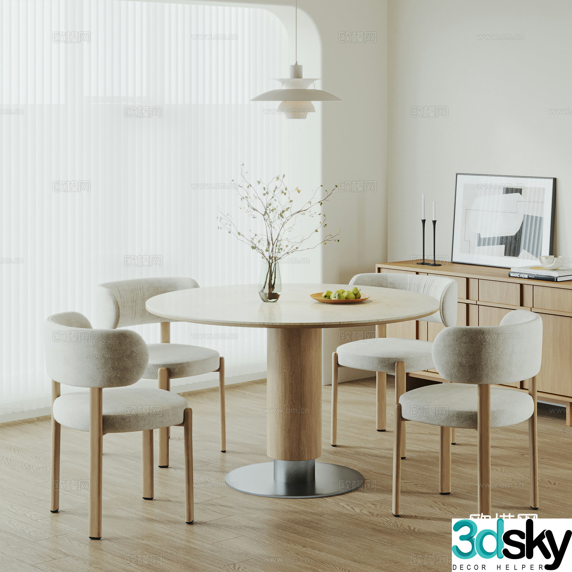 Nordic restaurant Nordic dining table and chairs Round dining table and chairs Solid wood dining table and chairs Rock table and 3D model