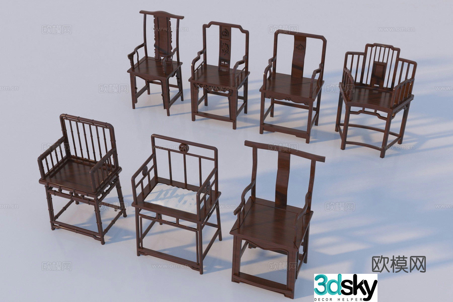 Chinese chair combination 3D model