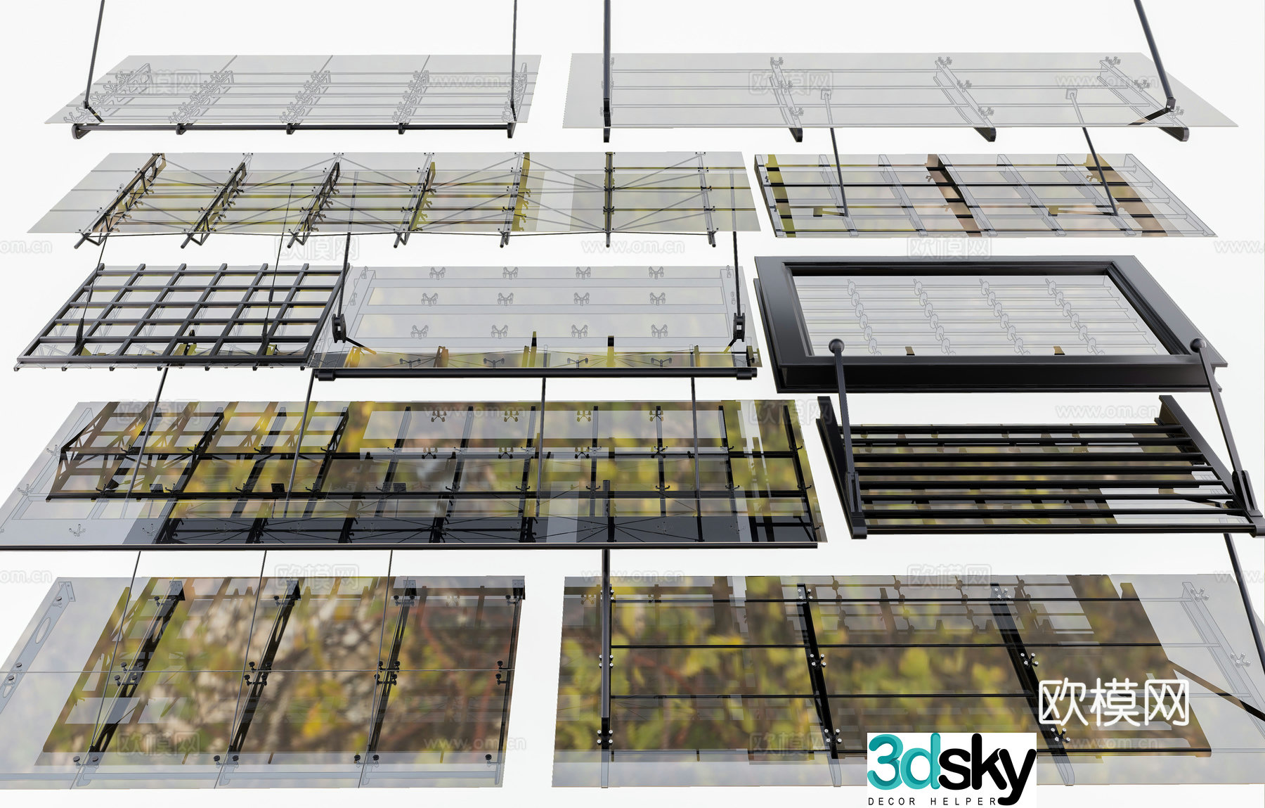 Modern glass canopy steel structure canopy store door canopy aluminum alloy canopy steel structure 3D model